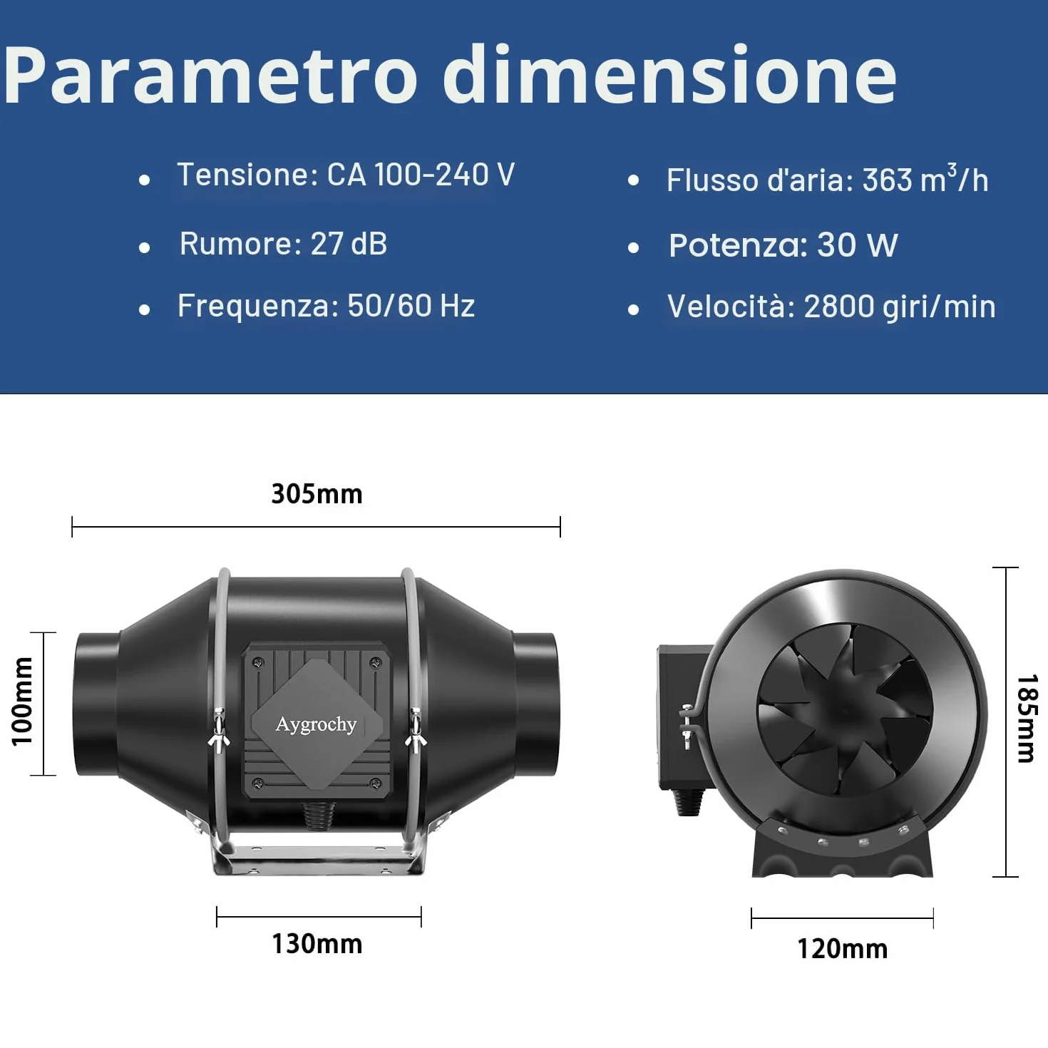 Ventola Aspirazione 100mm 363 m³/h Estrattore Aria In Linea con Controllore di Velocità
