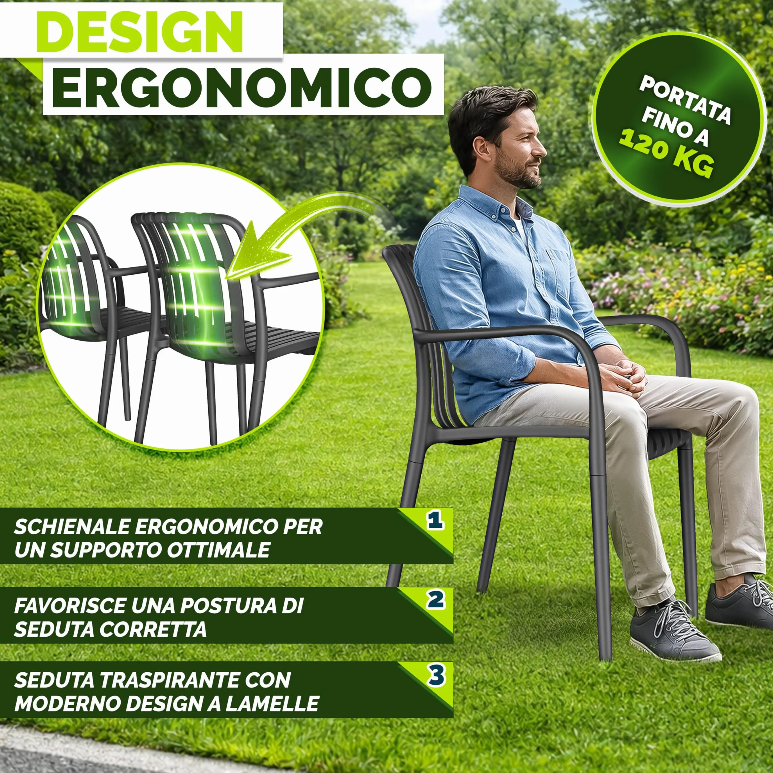 Tillvex Set di 4 Sedie da Giardino Impilabili Resistenti alle Intemperie 120 kg per Esterni Terrazzo Balcone