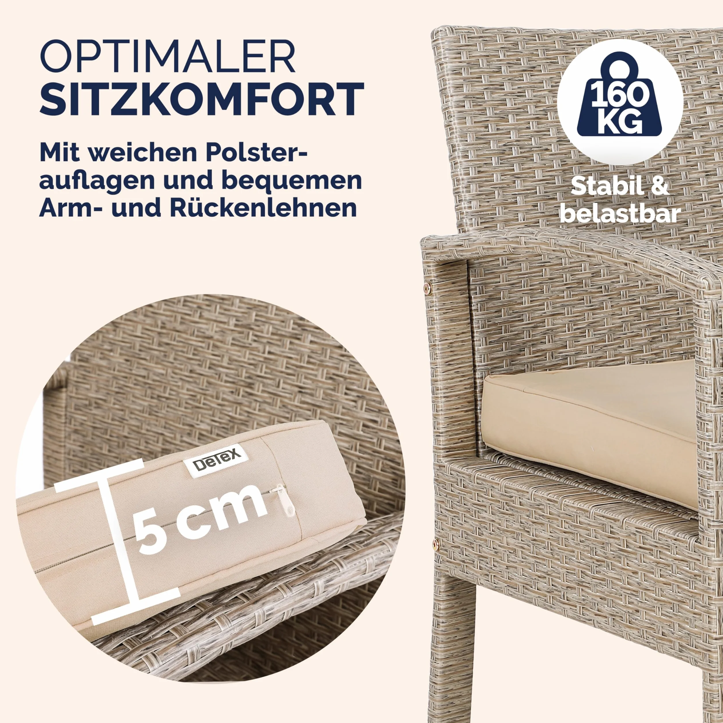 Casaria Lounge Tavolo da Giardino Polyrattan Set 4 Persone con Cuscini