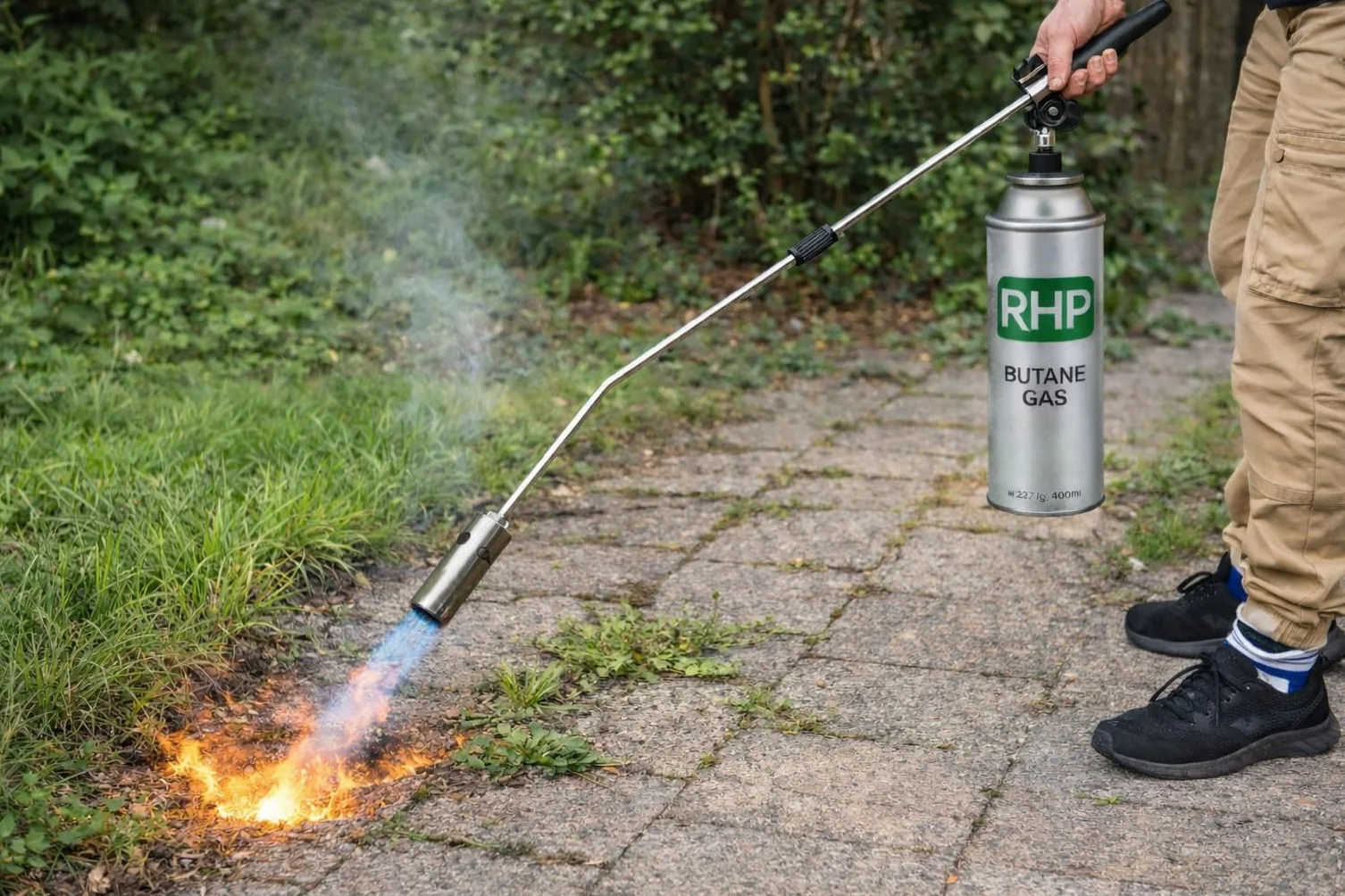 Bruciatore di erbacce RHP 80 cm a gas con accensione piezoelettrica, fiamma regolabile, incluse 8 cartucce da 227 g