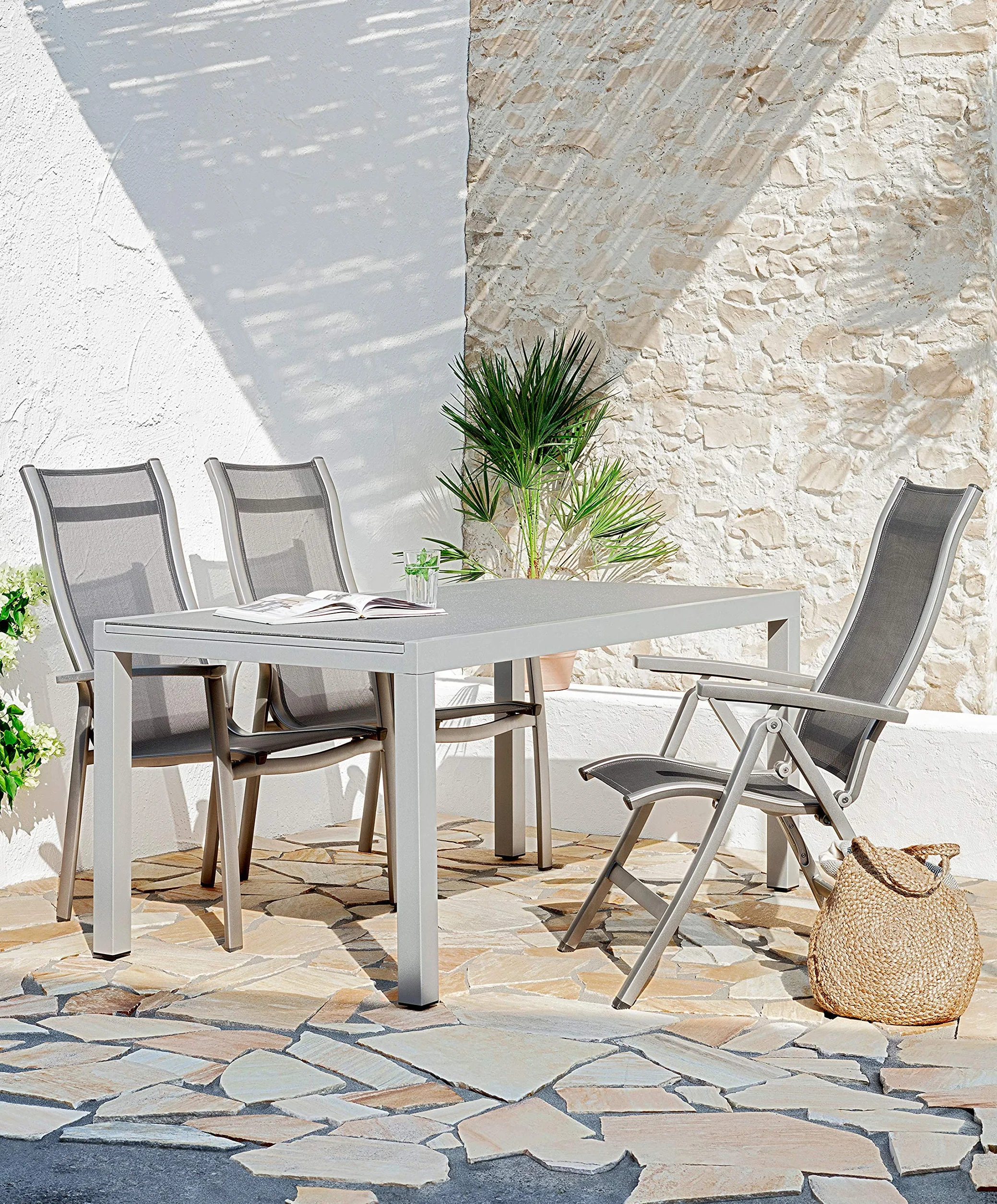 Dehner Sedia Pieghevole Chicago ca. 110 x 63,5 x 67,5 cm, textilene/Alluminio, Grigio