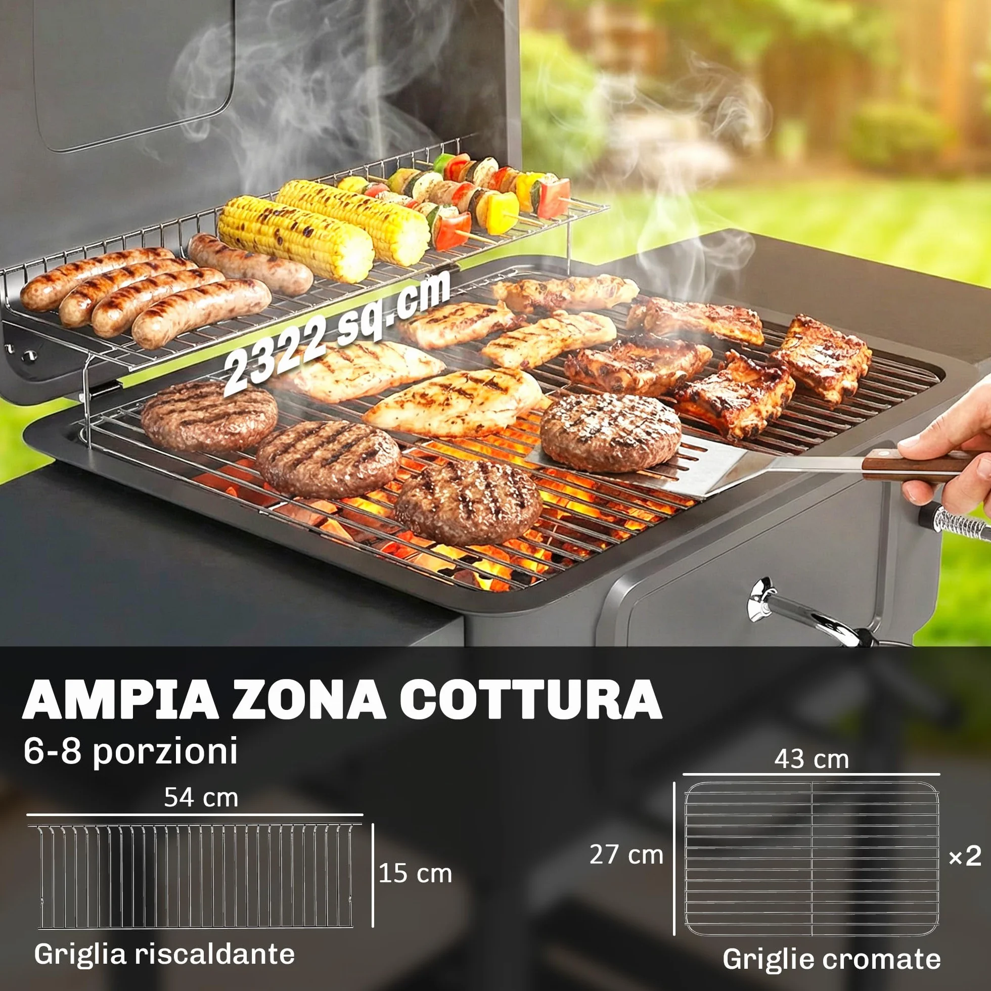Outsunny Barbecue Carbonella Carrello BBQ Portatile con Griglia e Coperchio, Nero