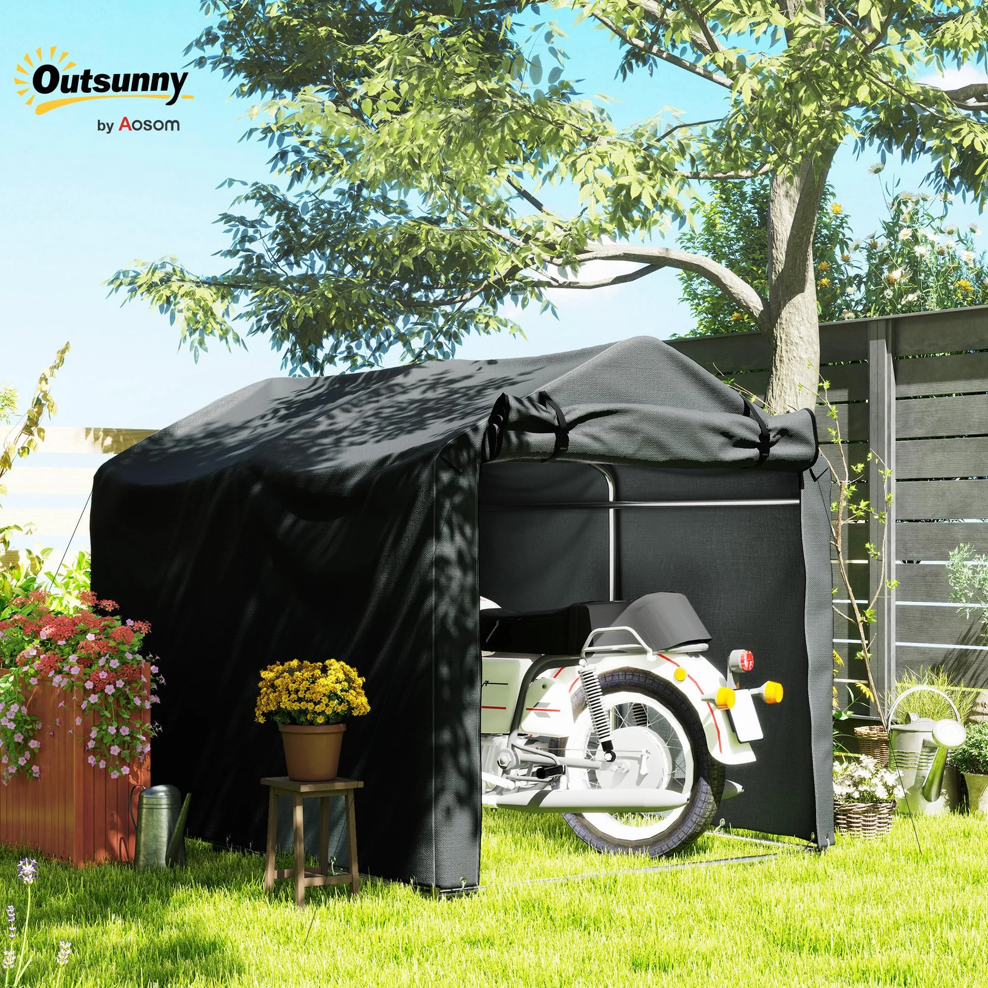 Outsunny Tenda Garage 2.2x1.6 m Ingresso Avvolgibile Metallo Zincato PE Moto Attrezzi Giardino Grigio Scuro