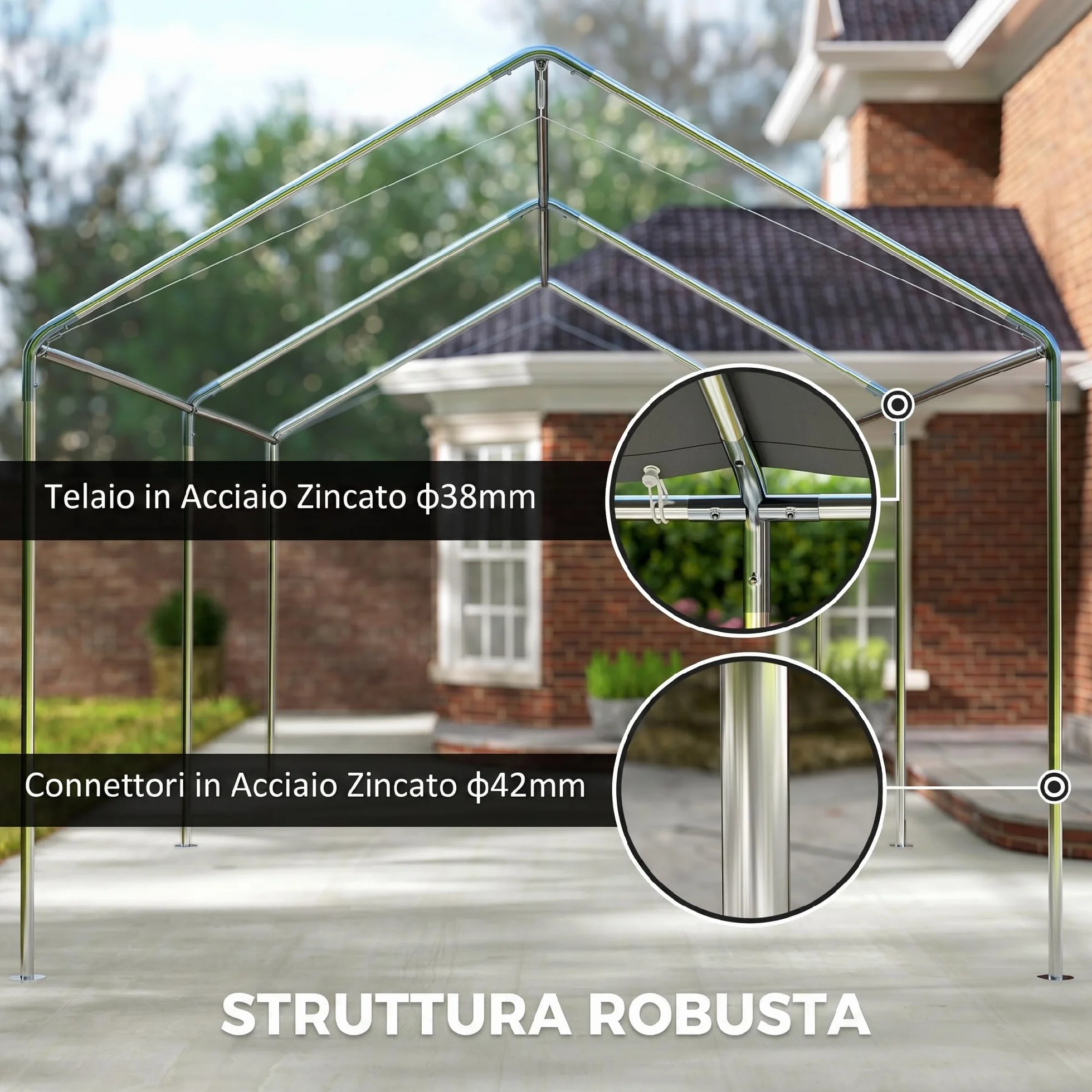 Outsunny Gazebo Copertura per Auto 6x3m Acciaio Zincato Bianco
