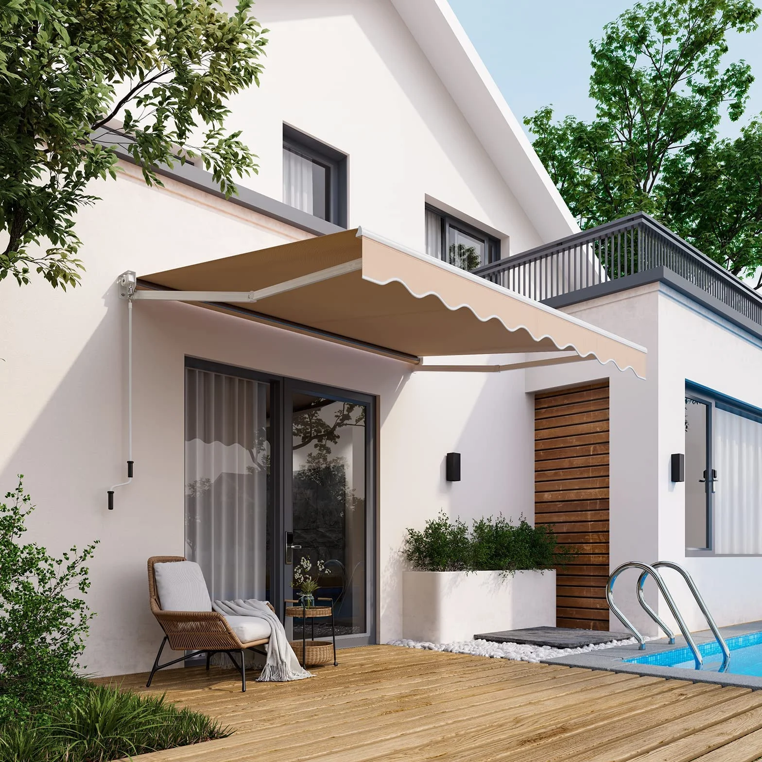 RELAX4LIFE Tenda da Sole Avvolgibile 295x250cm Base Parete/Soffitto Aluminio Beige