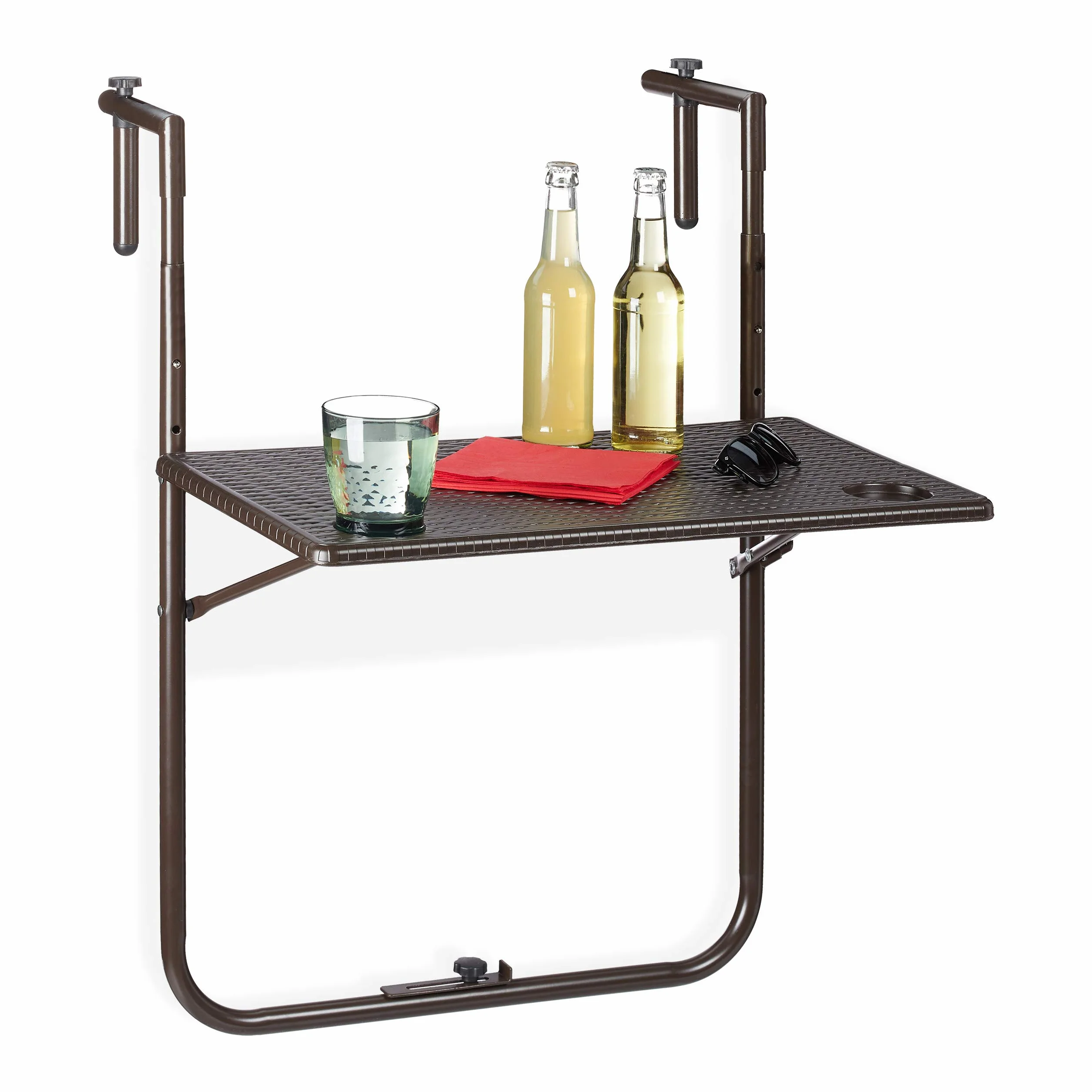 Relaxdays Tavolino Pieghevole da Balcone, Altezza Regolabile 59,5 x 36 cm, Marrone
