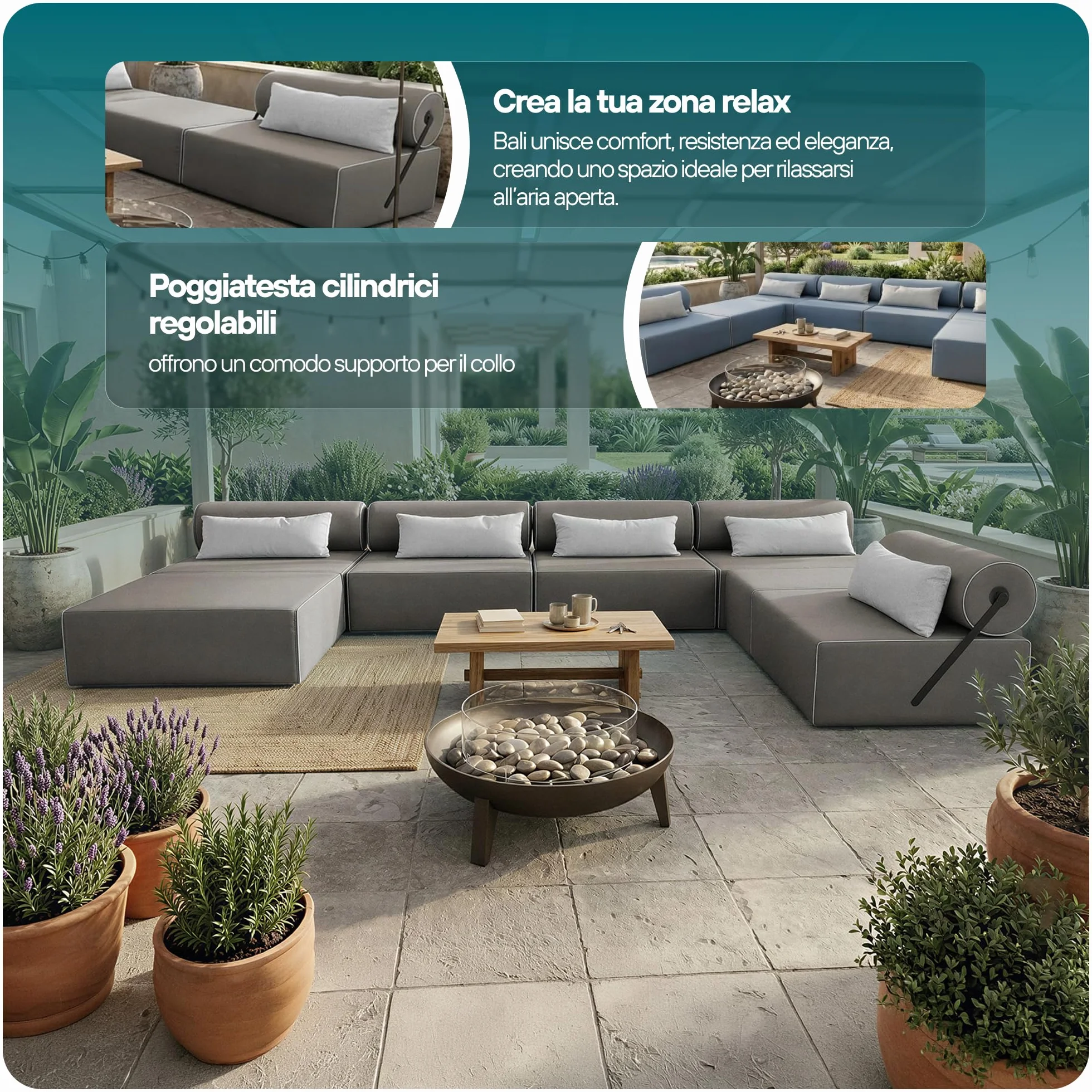 TRADA Divano da Esterno BALI M - Salottino da Giardino Esterno Resistenti alle Intemperie - Divanetti da Esterno Moderno per Giardino - Balcone e Terrazza - Grigio
