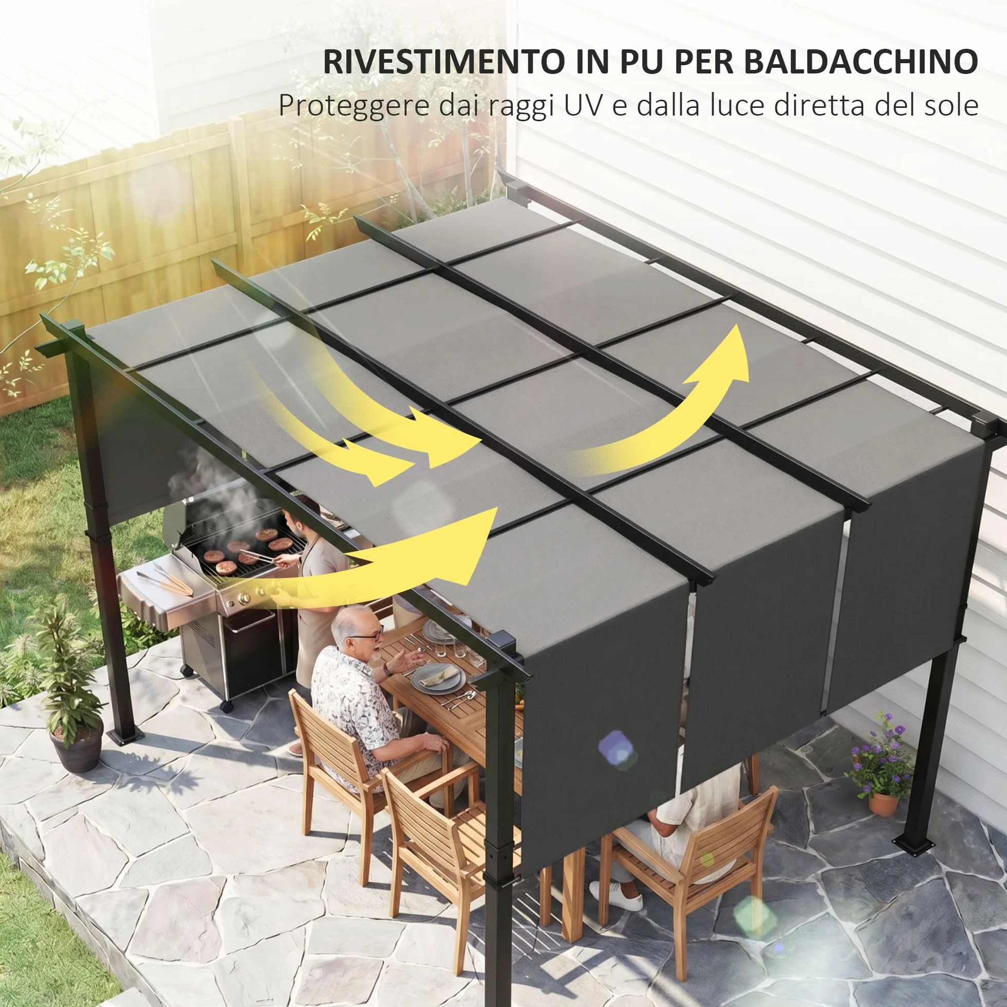 Outsunny Pergola da Giardino 3x3.5 m Acciaio Poliestere Anti UV Grigio Scuro