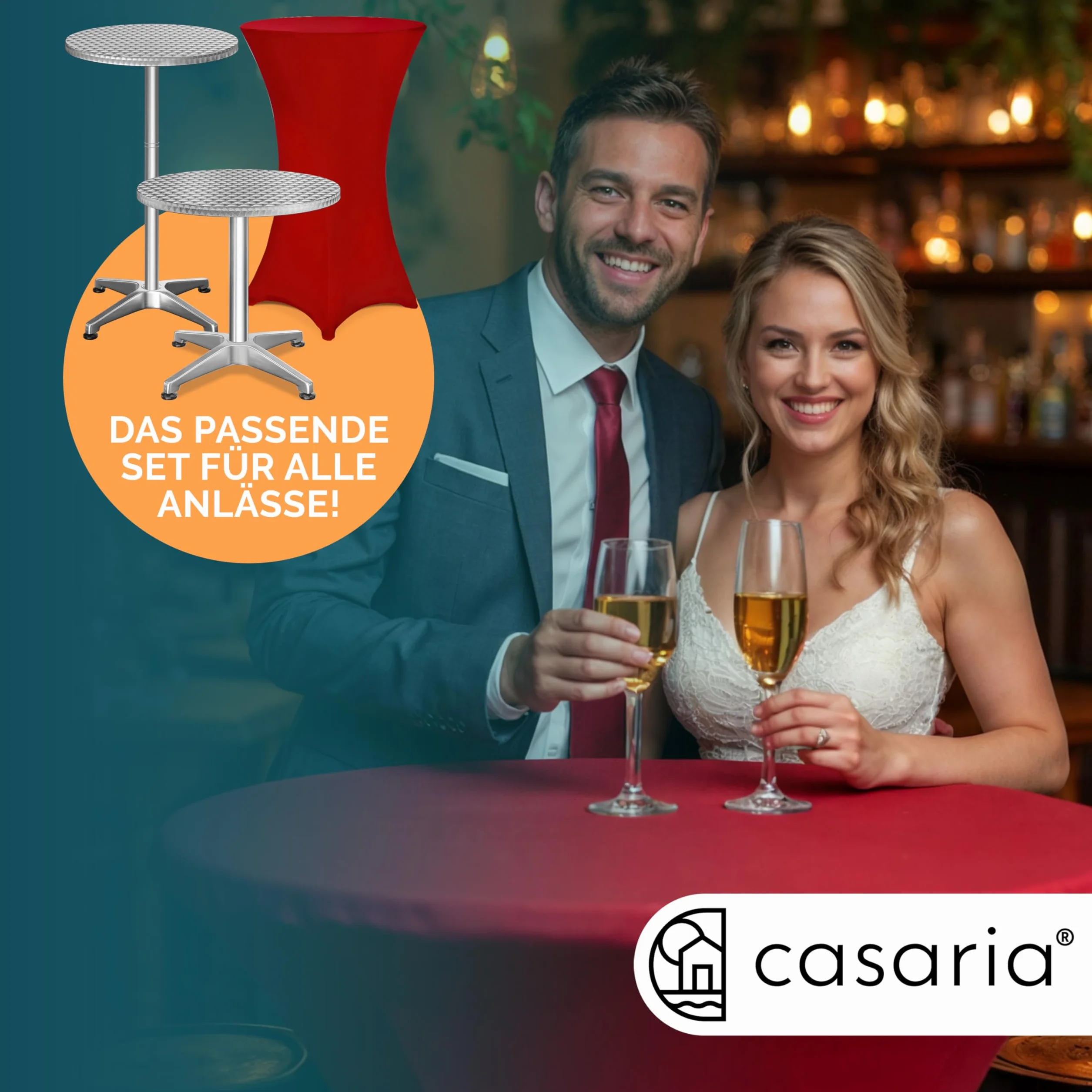 Casaria® Tavolo Alto da Bar 2in1 con Copritavolo Regolabile 70 cm / 115 cm in Alluminio Rotondo Ø60cm Resistente per Giardino Bistro Tavoli da Birreria Feste Ricevimento