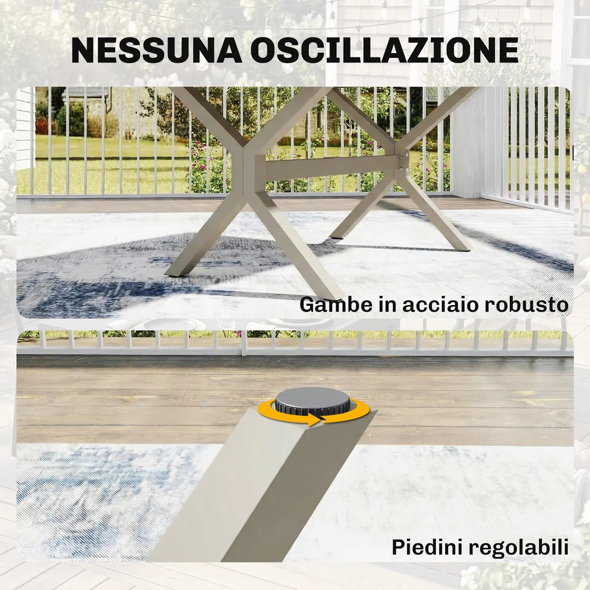 Outsunny Tavolo da Giardino Allungabile per 8-10 Persone 154/214x85cm, Tavolo da Pranzo Estensibile Esterno Alluminio Piano Effetto Legno, Gambe a X Acciaio per Patio Terrazzo Balcone, Grigio Argento
