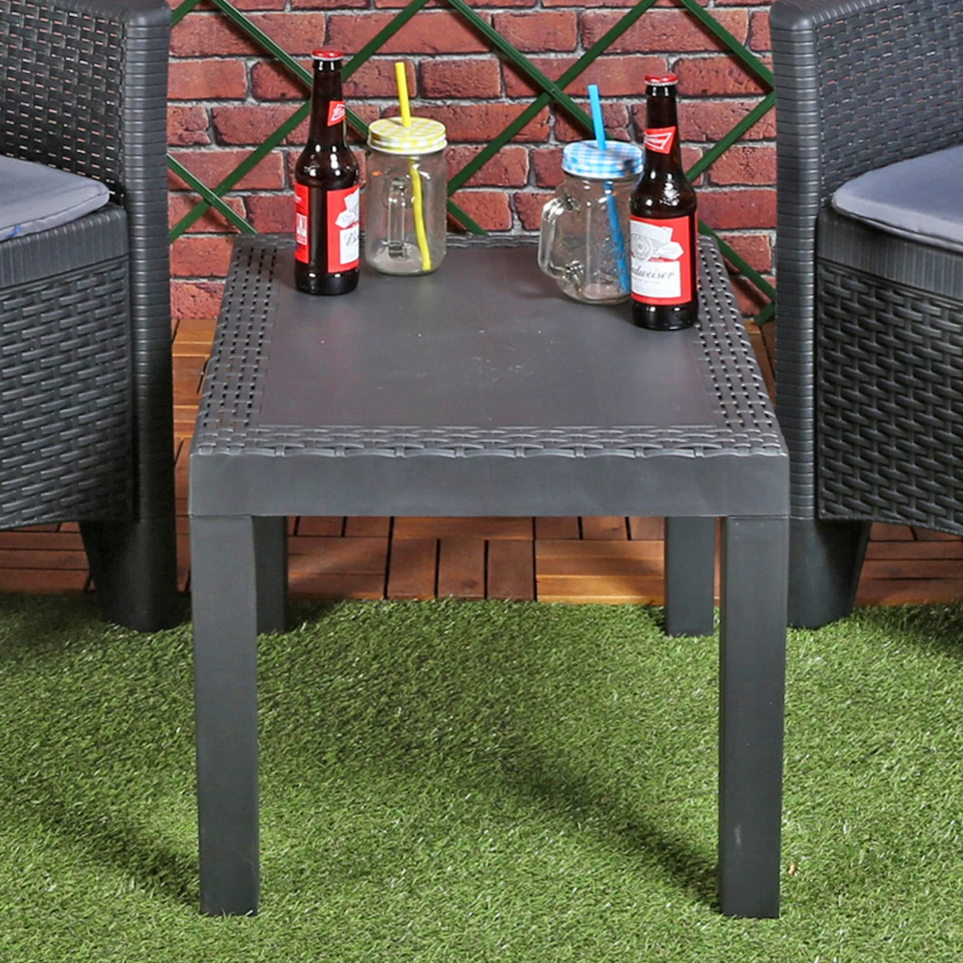 Tavolino da giardino in plastica effetto rattan, tavolino da caffè per esterni (antracite)