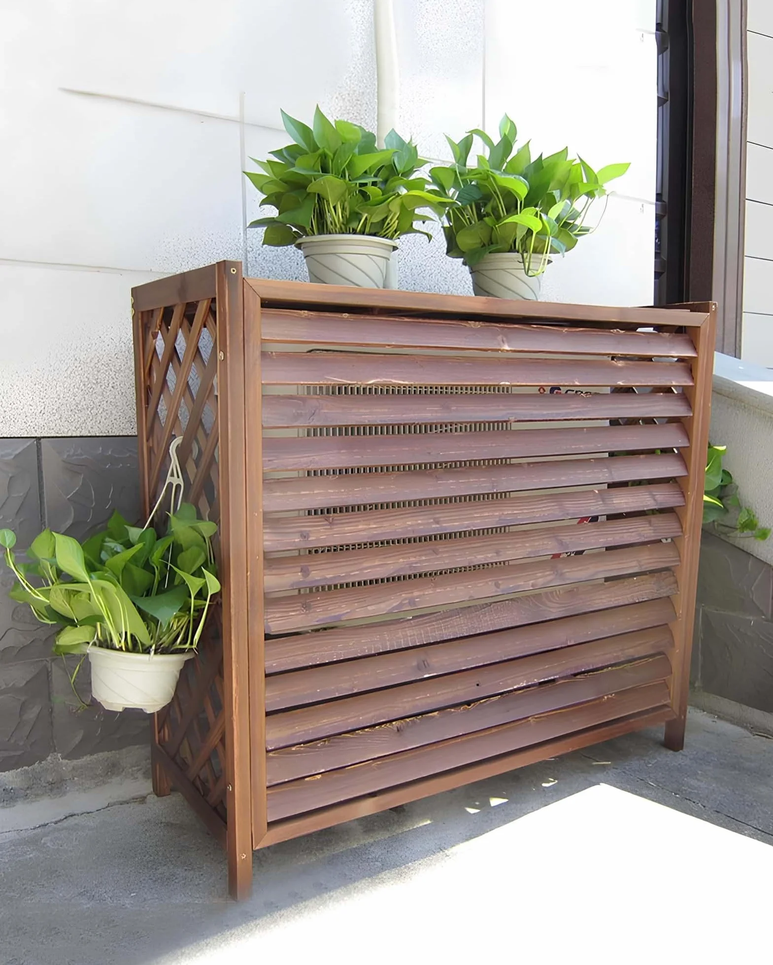 Copri Condizionatore da Esterno in Legno Massiccio 105x47x80 cm Protezione Solare Terrazza Balcone Patio