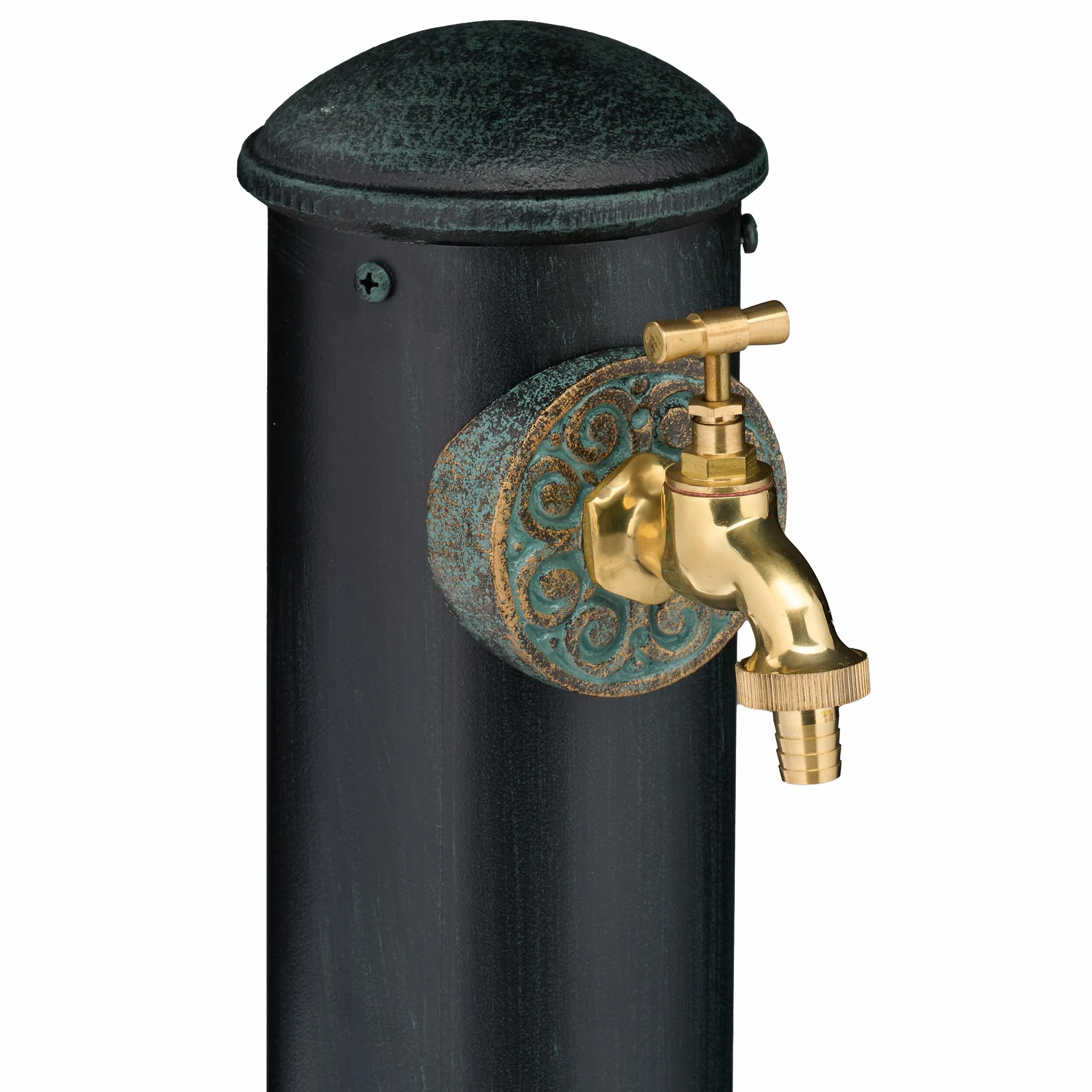 Relaxdays Fontana da Giardino in Stile Antico, Fontanella a Colonna con Rubinetto Acqua, HLP: 91x18x17,5 cm, Verde Scuro