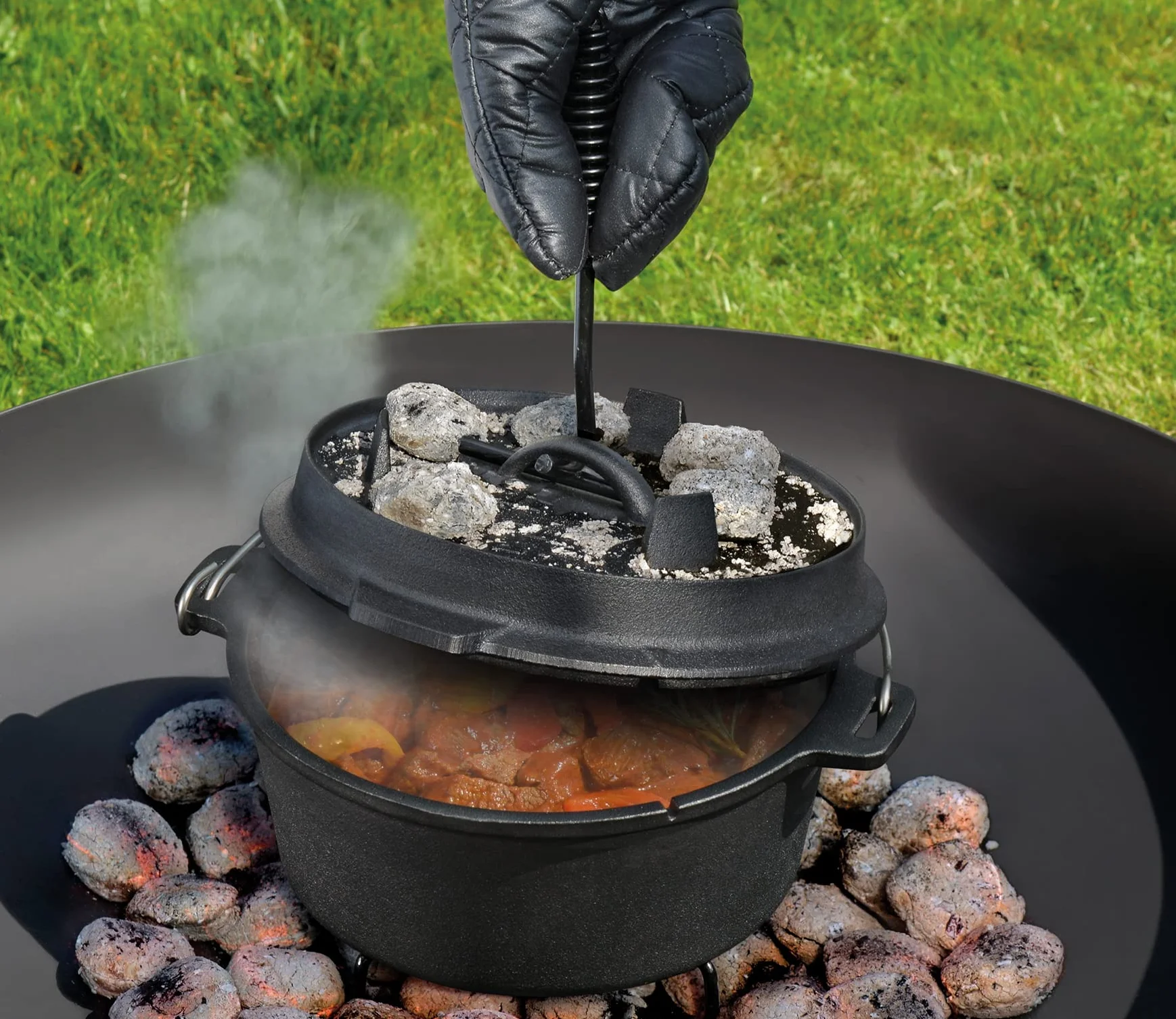 Küchenprofi BBQ - Forno olandese in ghisa, 3,5 l, Ø 24 cm, senza piedini, con coperchio sollevatore per griglia, braciere, tutti i tipi di piano cottura (induzione inclusa) e forno