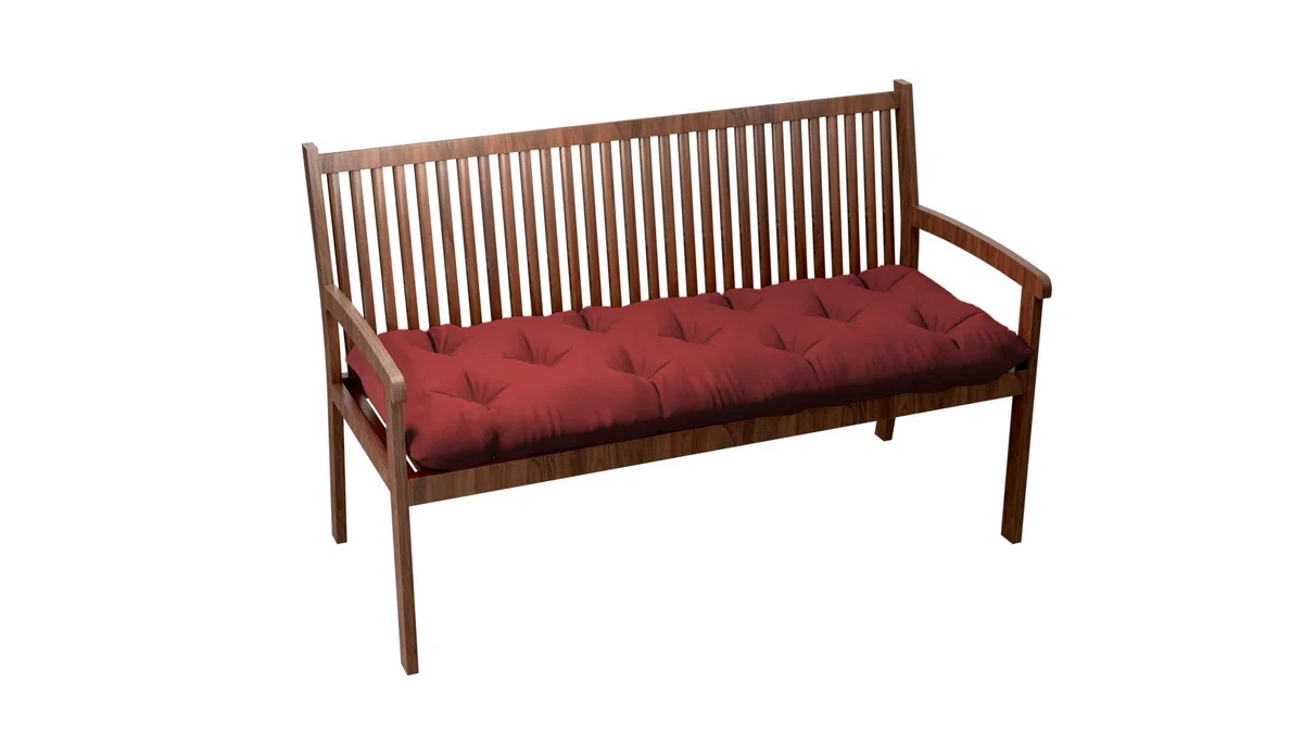 Cuscino Per Panca Da Giardino Trapuntato Con Passanti 110x40x12 Rosso Scuro