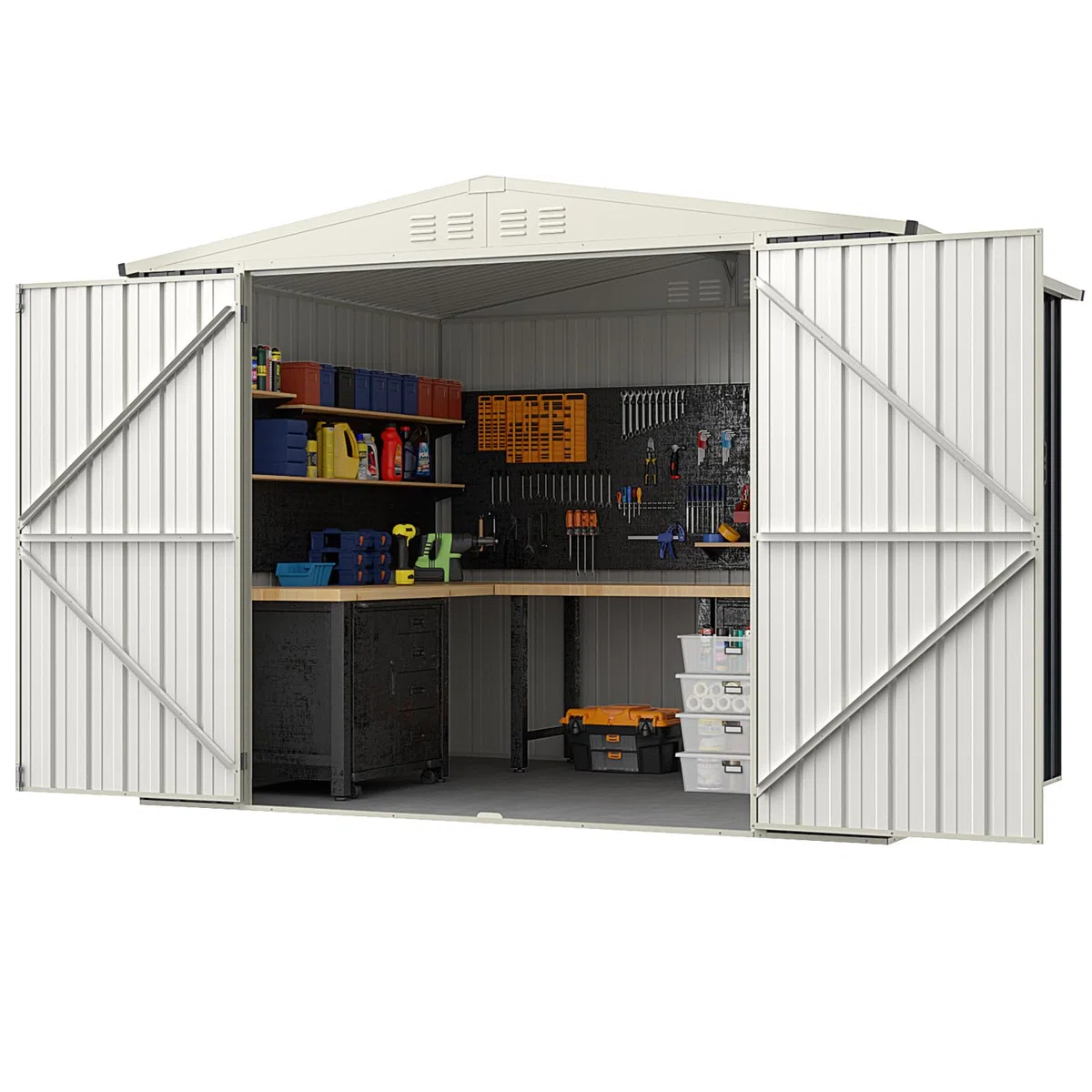 RELAX4LIFE Casetta da Giardino in Metallo 8M³ 5M², 246x193x180CM con Porta Bloccabile, Tetto Inclinato, Finestra di Ventilazione per Attrezzi Biciclette Rifiuti