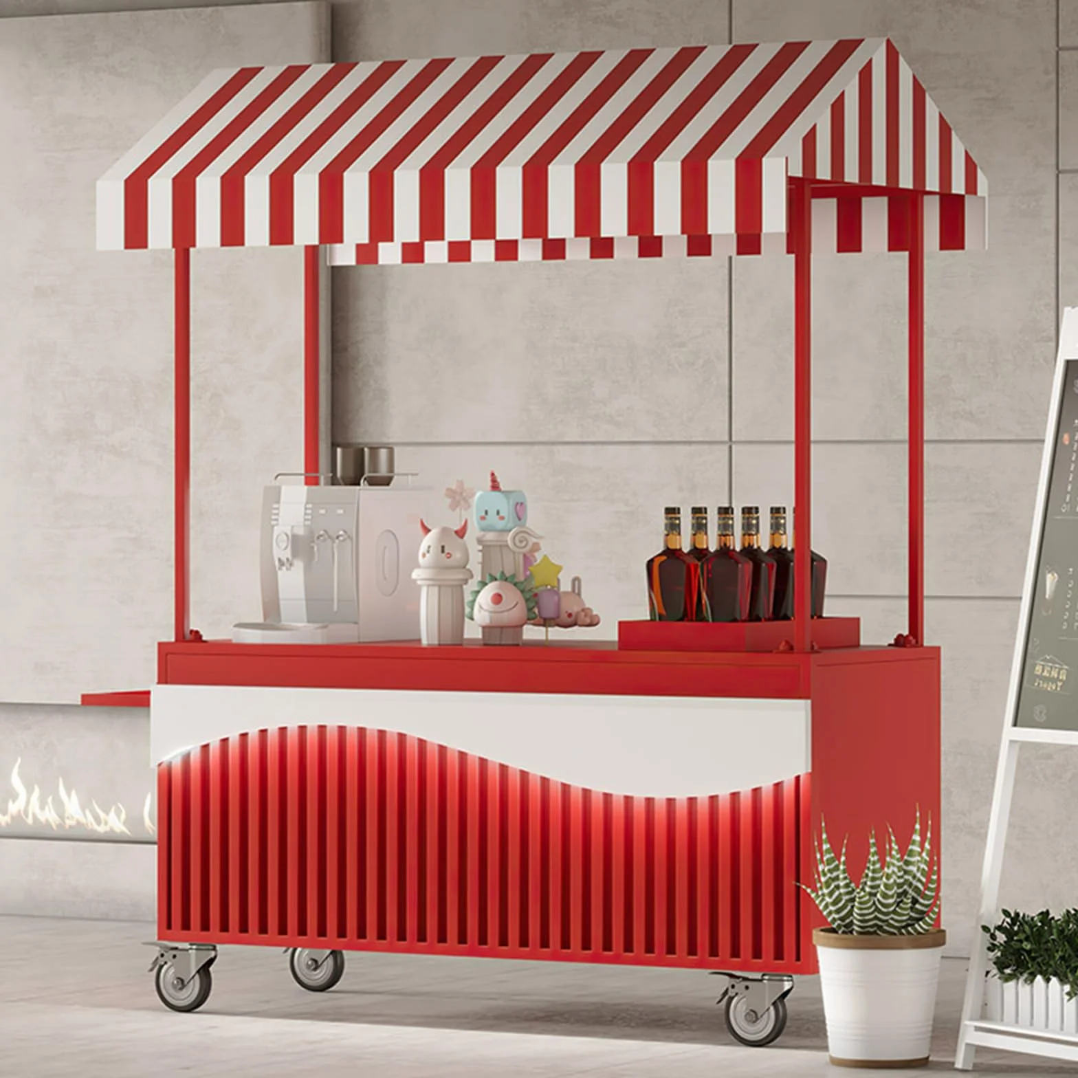 Carrello portatile pieghevole con tenda per vendita snack, dolci e giocattoli per mercatini e fiere