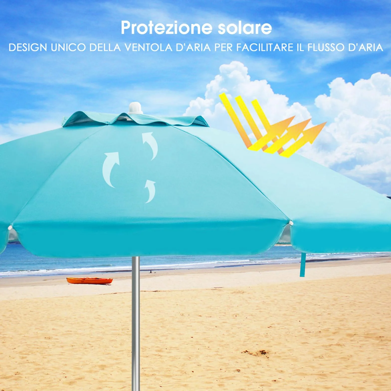 COSTWAY Ombrellone da Spiaggia 198 cm, Parasole Esterno con Palo Inclinabile in Alluminio, Anti UV 50+, 8 Stecche, Blu