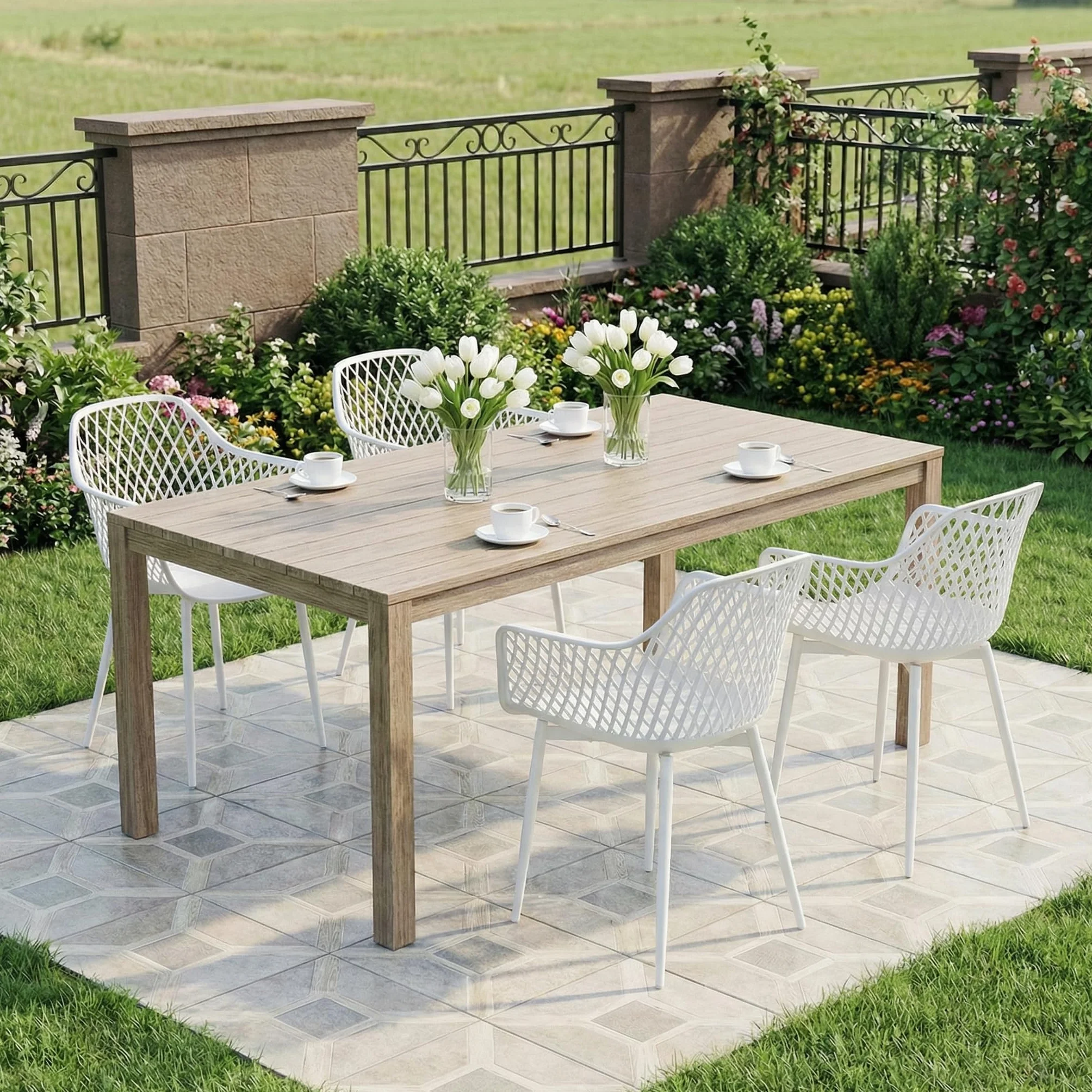 Set di 6 sedie da giardino con braccioli, resistenti fino a 120 kg, bianco