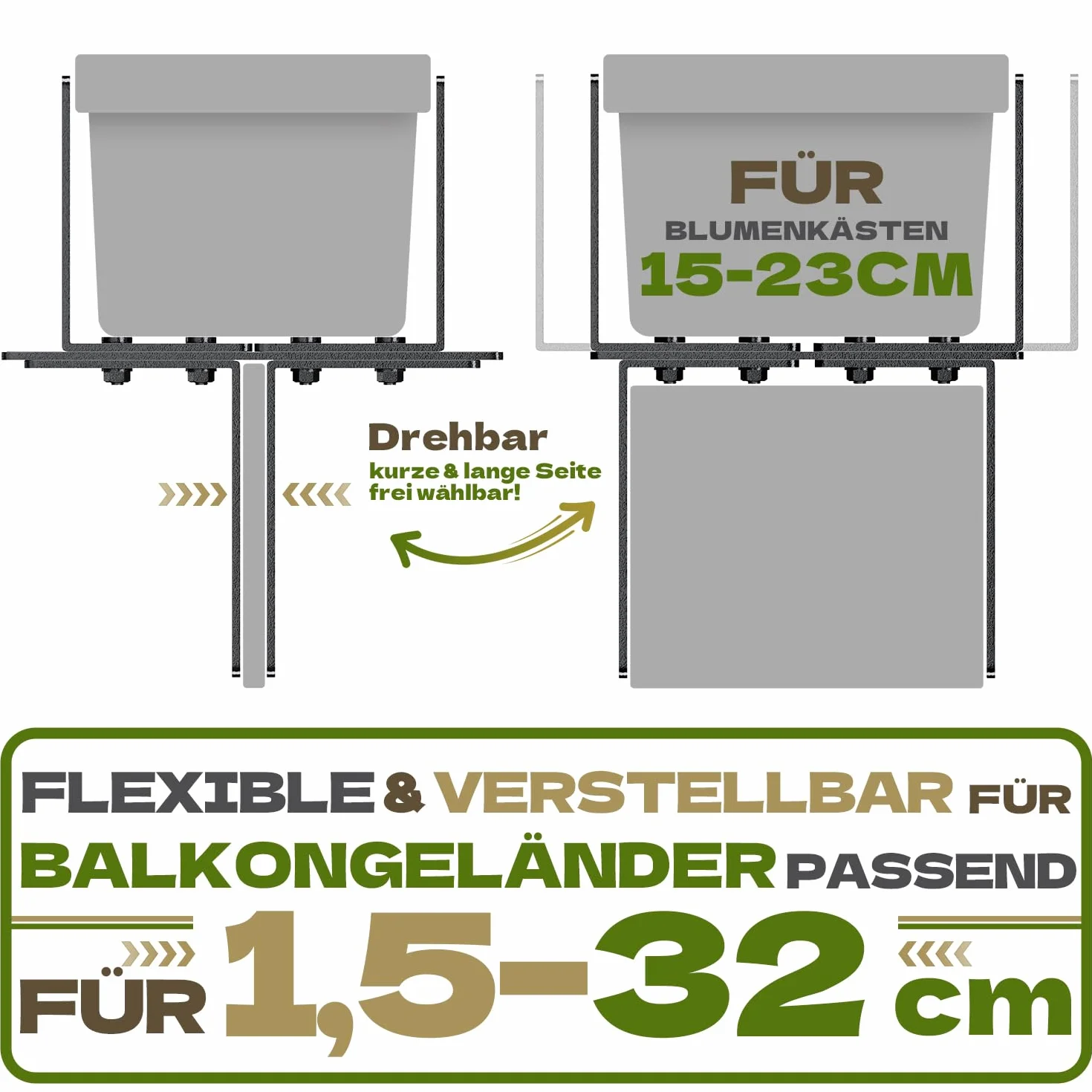 Set di 6 supporti per fioriere a forma di H, supporti per vasi da balcone senza fori Adatti per ringhiere da balcone da 1,5 a 32 cm e fioriere da 15 a 23 cm, supporto per fioriere per ringhiere