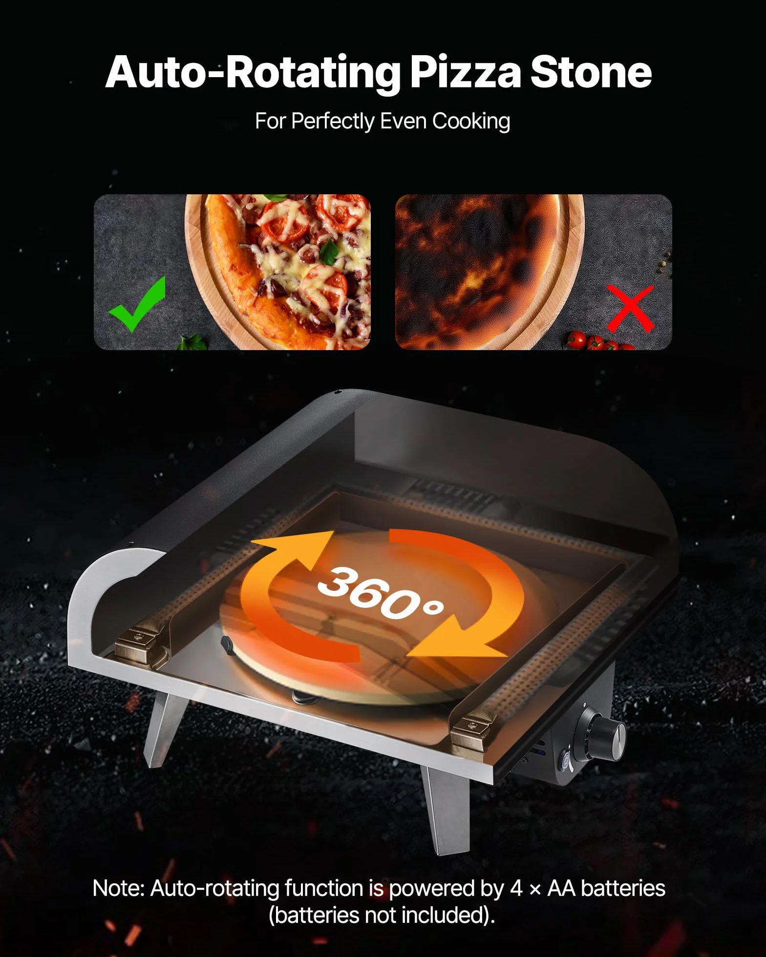 VEVOR Forno per Pizza da Esterno a Gas Propano 304,8 mm con Rotazione Elettrica, Pietra Spessa, Nero