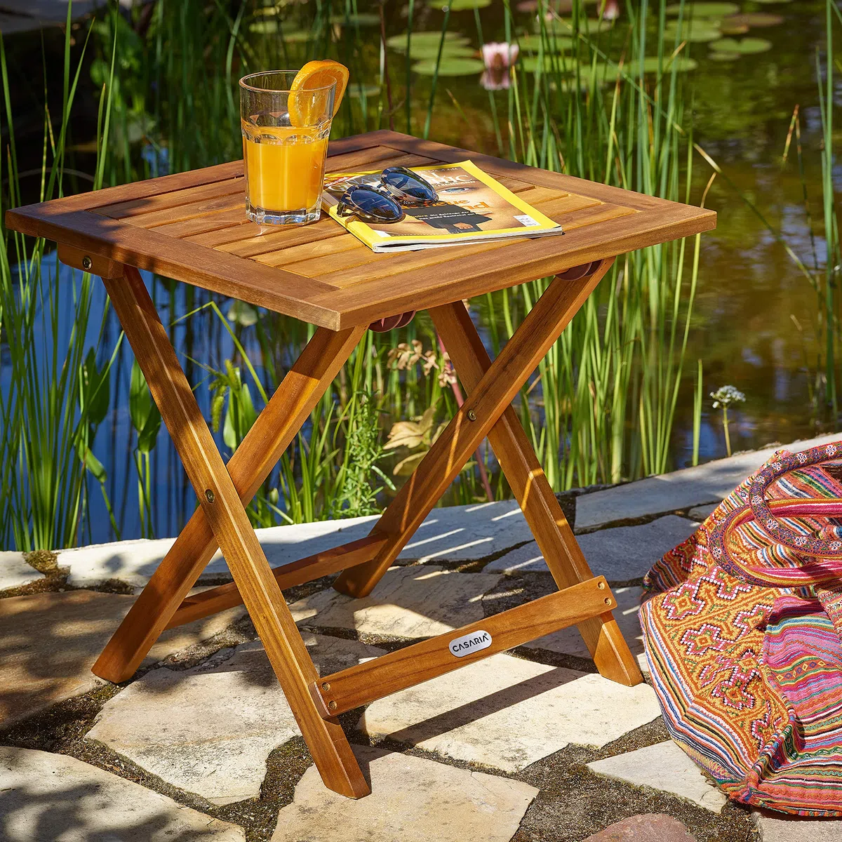 Casaria Tavolino Pieghevole 46x46x46cm Legno Acacia Tavolo da Esterno Richiudibile Salvaspazio