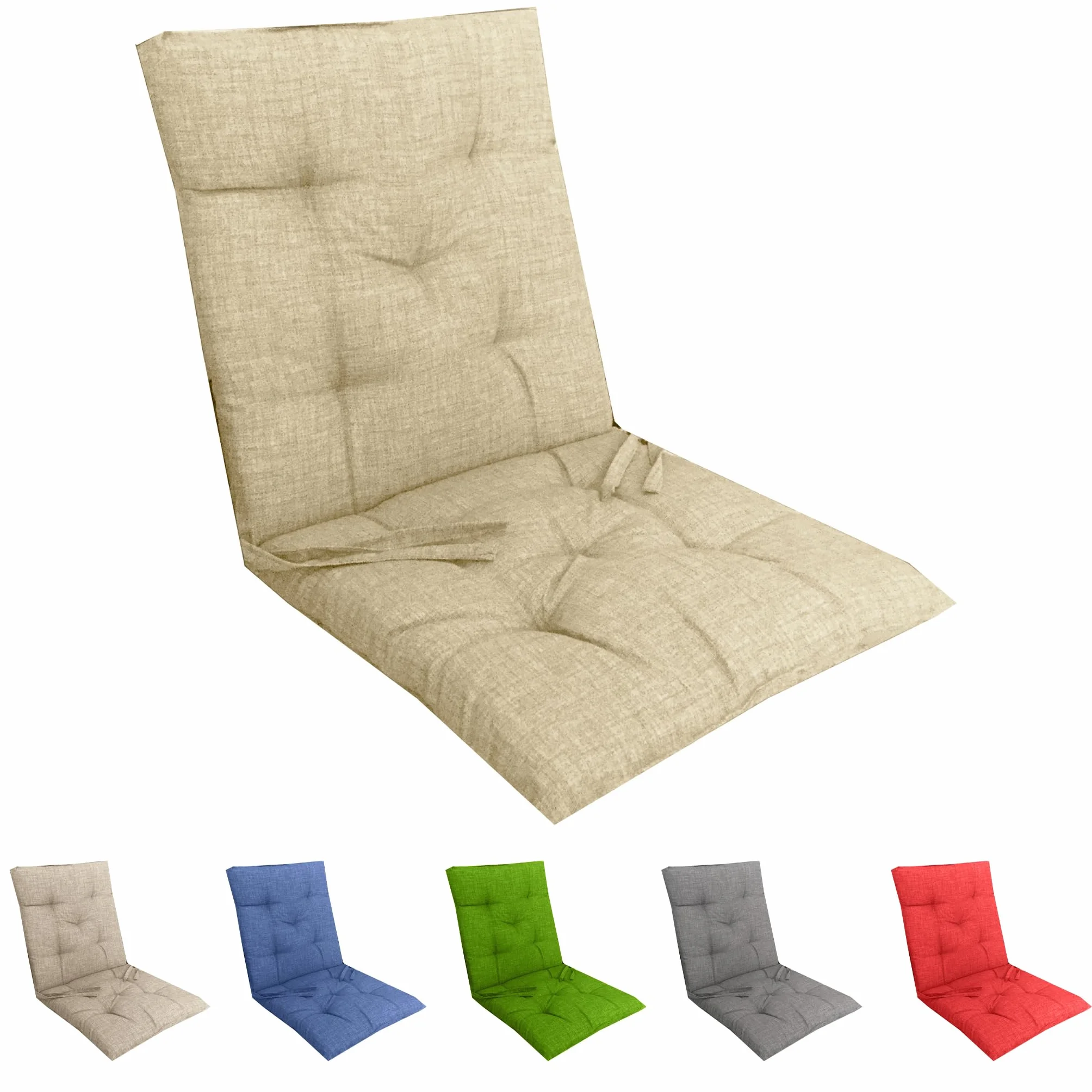 Tata Home Set 6 Cuscini Sedia con Schienale Cucina Cuscino con Lacci Fascia Elastica da Giardino Esterno Cuscino Imbottito per Sdraio Prendisole Cuscino Poltrona Sdraio Relax Misura 40x80 cm Panna