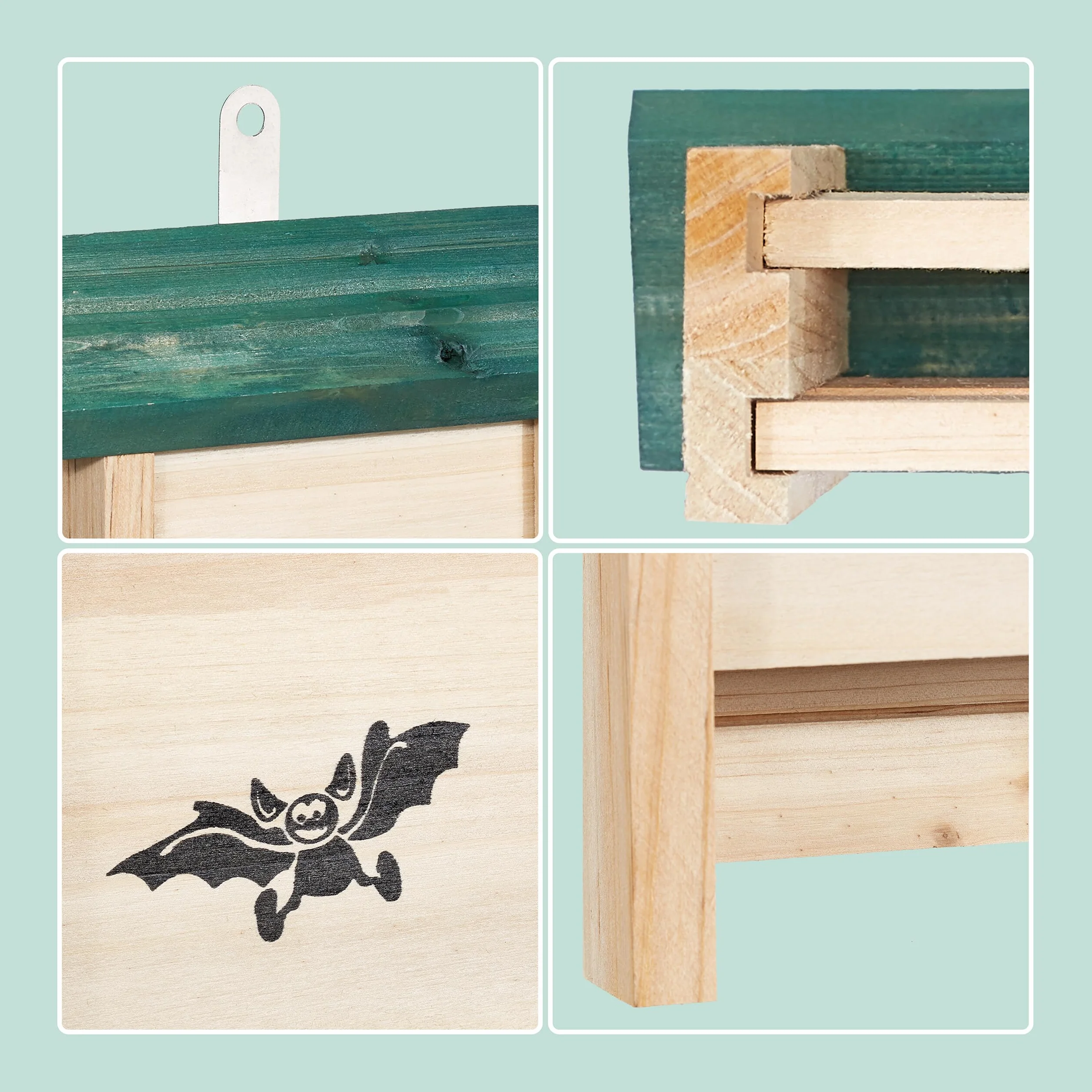 Relaxdays Casetta per Pipistrelli in Legno Set da 4 Naturale Verde HBT 25 x 18 x 6 cm