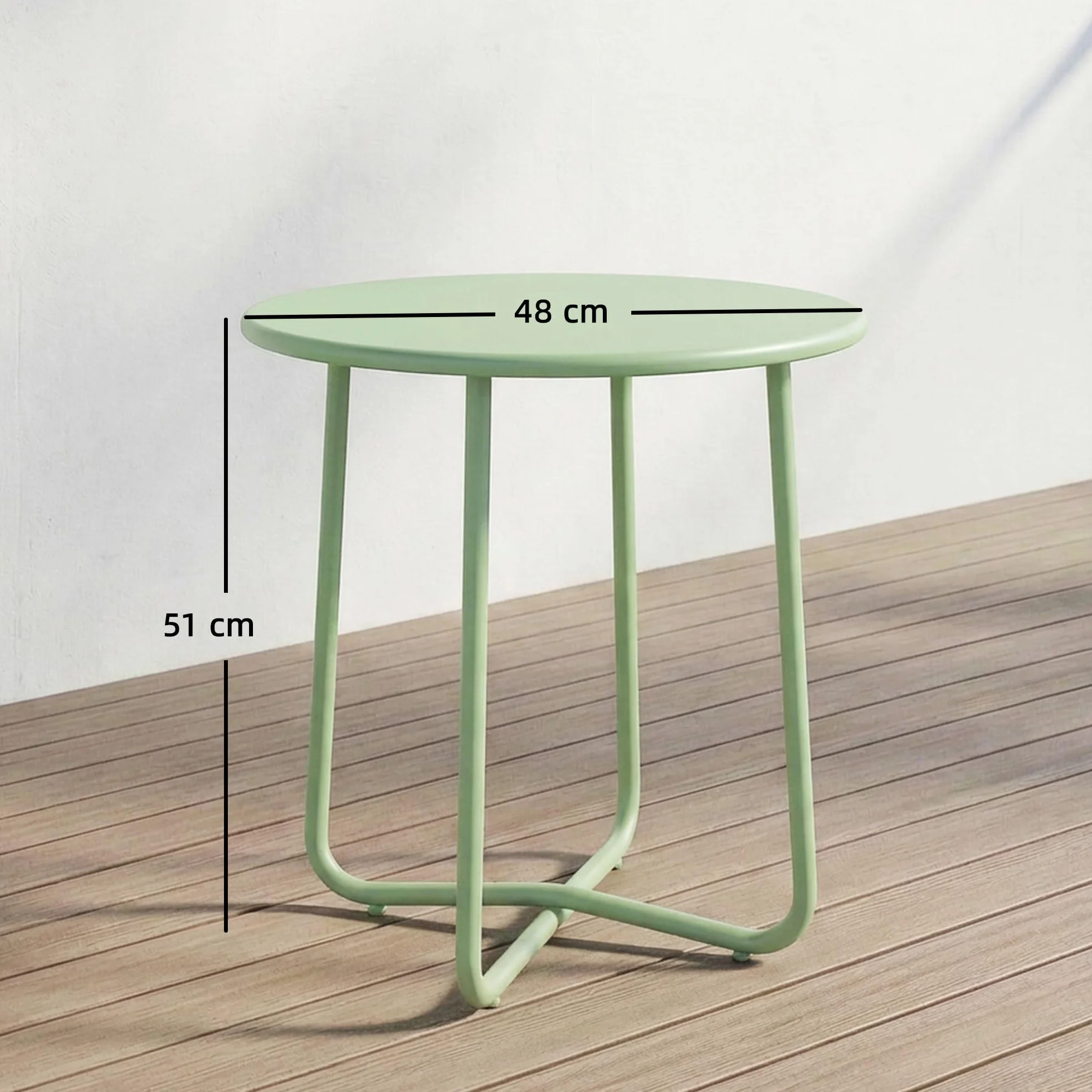 Outsunny Tavolino da esterno con bordo arrotolato, tavolo da giardino rotondo con base a X con gambe regolabili in altezza, per interni soggiorno, terrazza, balcone, metallo, Ø 48 x 51 cm, verde