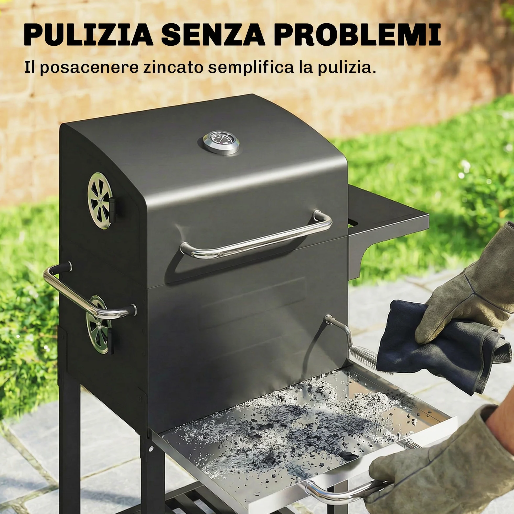 Outsunny Barbecue Carbonella Stretto z Rusztem, Regulowany Nawiew, Wózek BBQ z Pokrywą, Stal, Półka, Termometr, Popielnik, Czarny