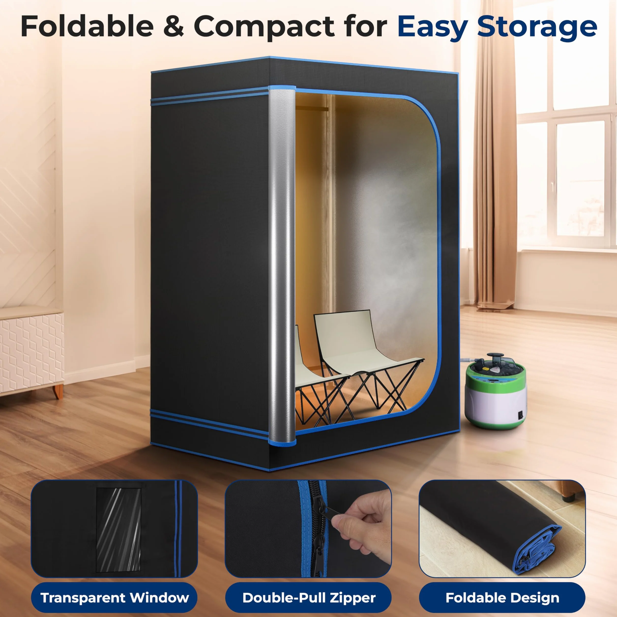 SereneLife Sauna a Vapore Portatile con Sedia e Telecomando, Bagno Turco, Infrarossi Tappetino Scaldapiedi, Nera