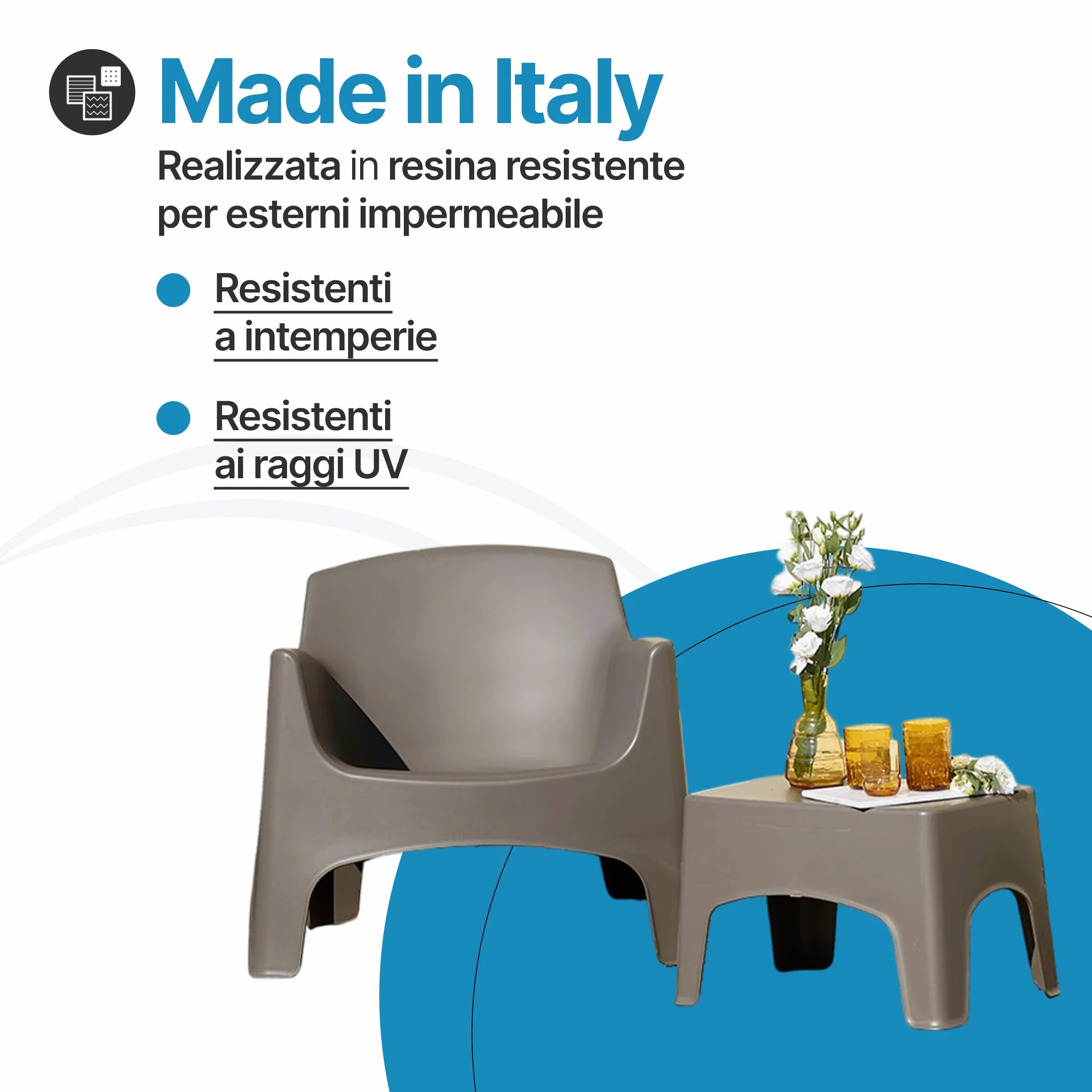 Tomaino Poltrona da esterno Ibiza XL Sedia da giardino in plastica impilabile 79x74x70 cm tortora