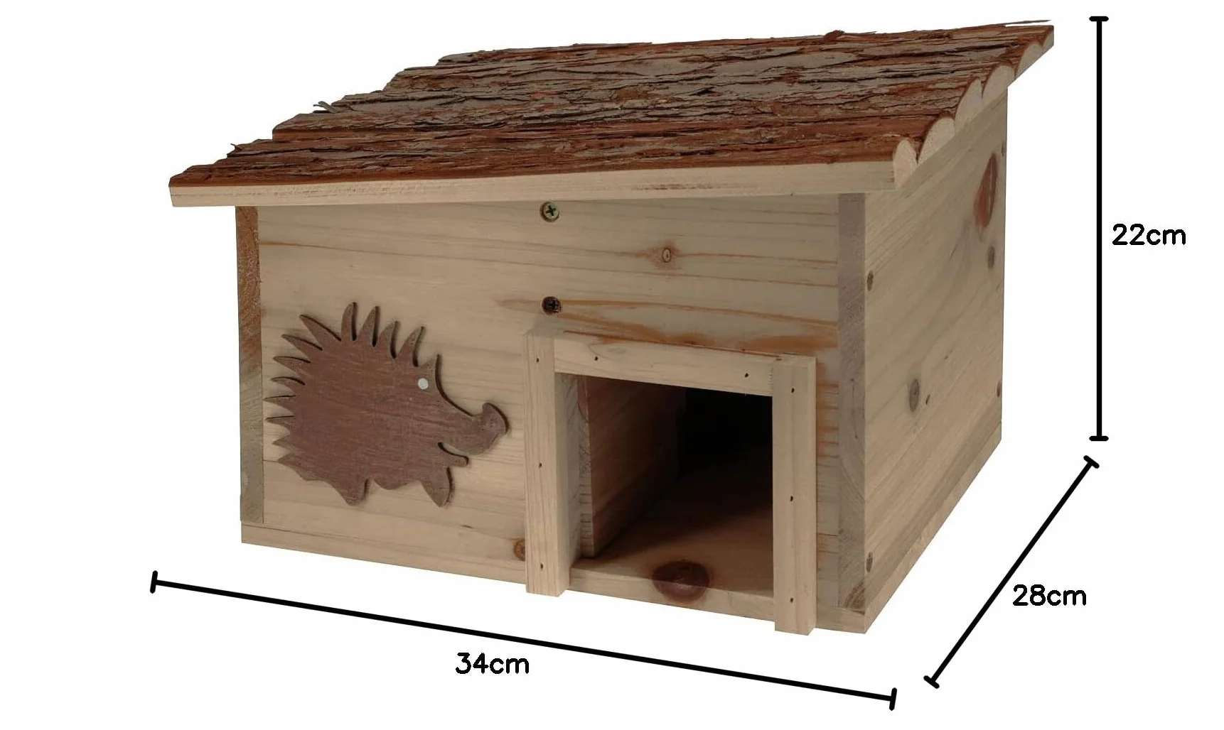 Hotel riccio in legno con tetto piatto, rettangolare, 34 x 28 cm, stabile e resistente alle intemperie, casetta per riccio