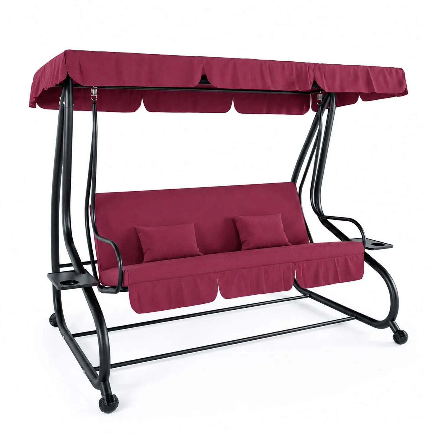 Dondolo 3 Posti Reclinabile Madeira Tettuccio Parasole Regolabile Cuscini Imbottiti Diventa Letto Struttura Robusta In Acciaio Verniciato Giardino Esterno Balcone Terrazzo 200 x 120 x 160 cm Bordeaux