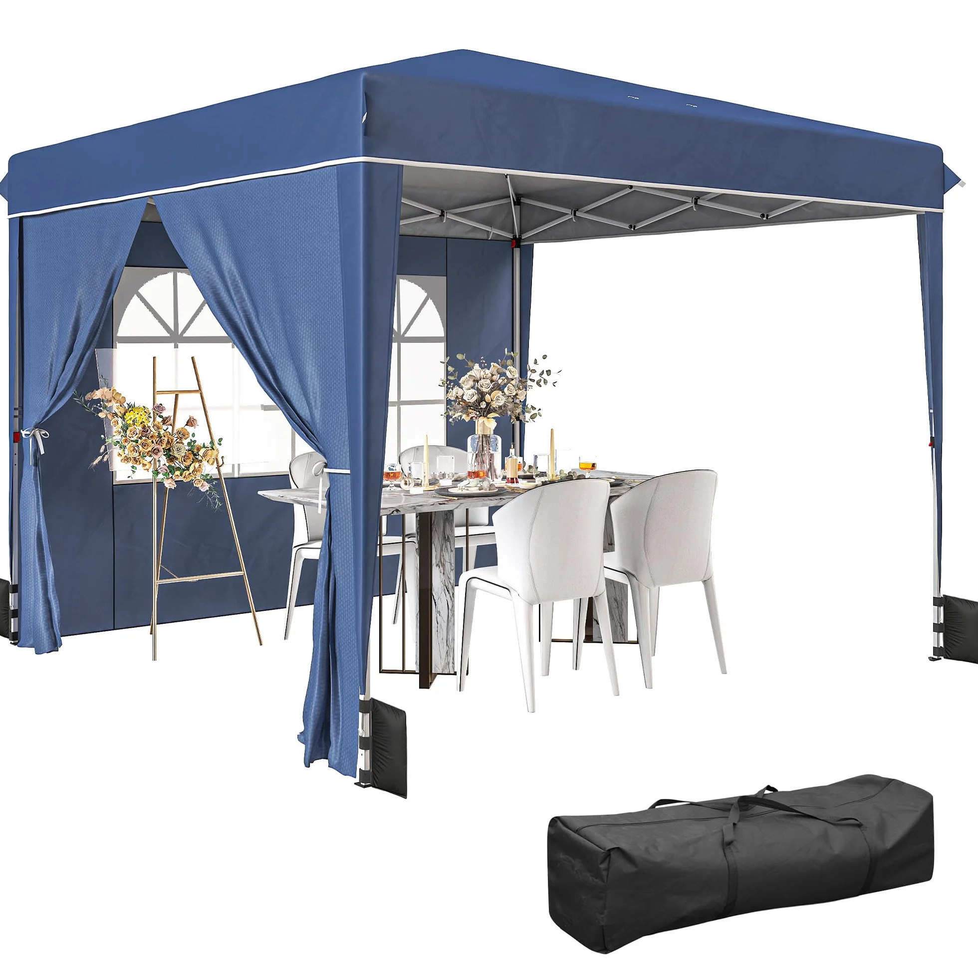 Outsunny Gazebo 3x3m Pieghevole Pop Up Altezza Regolabile, Gazebo da Giardino con Pareti Laterali, UV50+, Blu Scuro