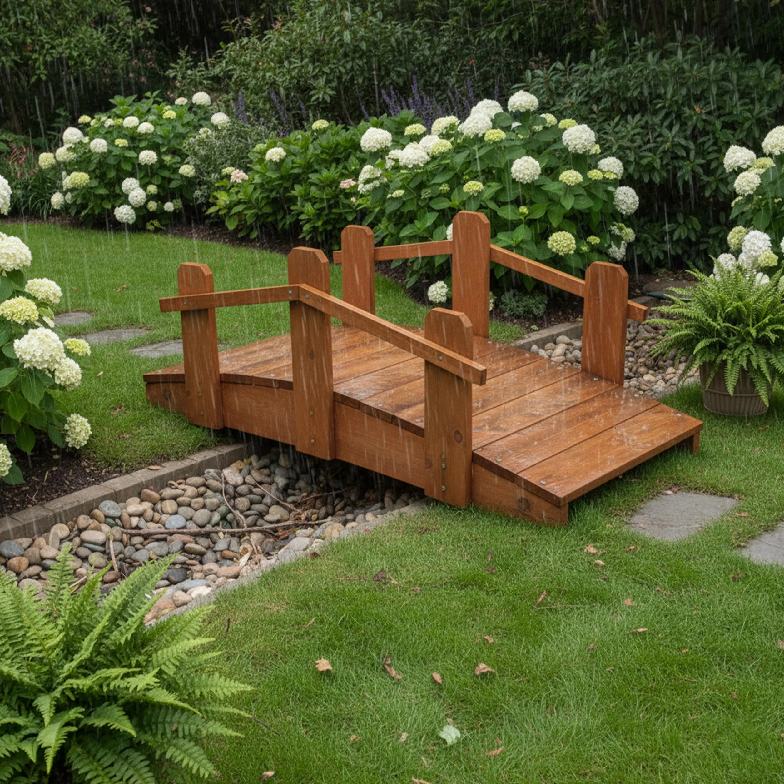 Relaxdays Ponte Giardino in Abete per Stagno/ruscello HxLxP:25x32x70 cm, Max 100 kg, lasurato Arancione