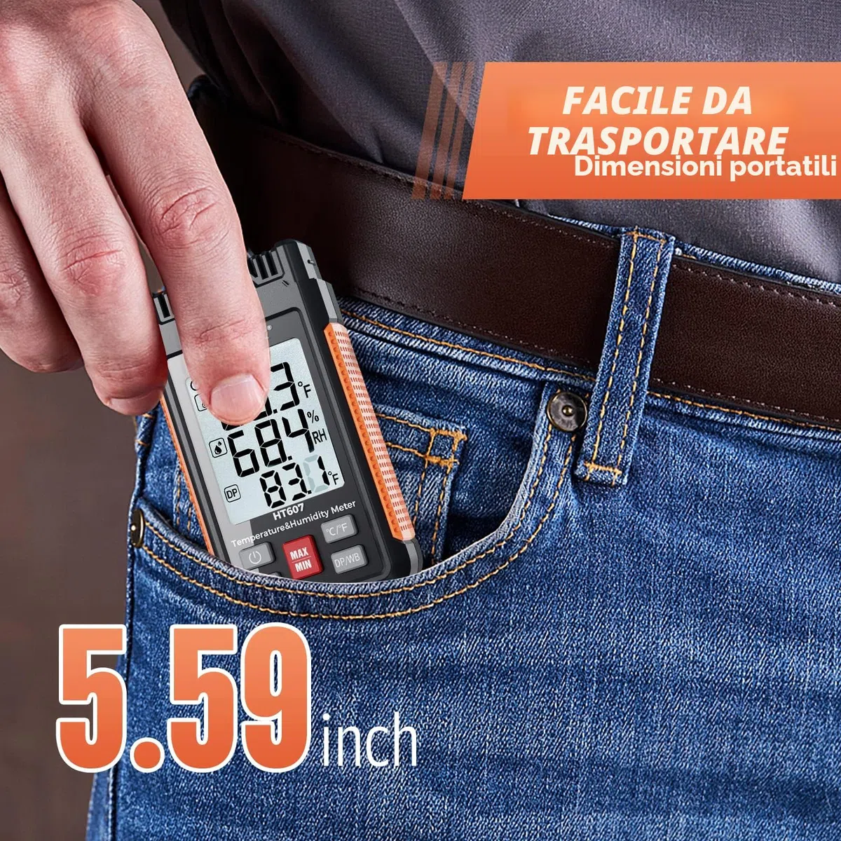 HT607 Misuratore di temperatura e umidità ad alta precisione con retroilluminazione LCD