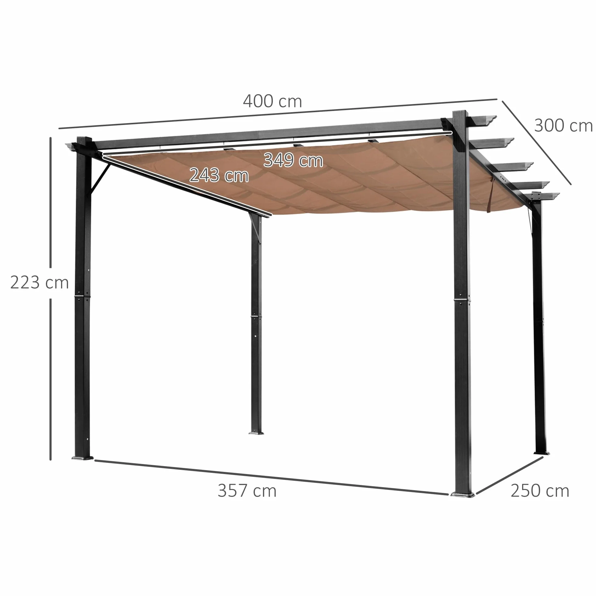 Outsunny Pergolato da Giardino 3x4m Gazebo Pergola Esterno Grigio Marrone