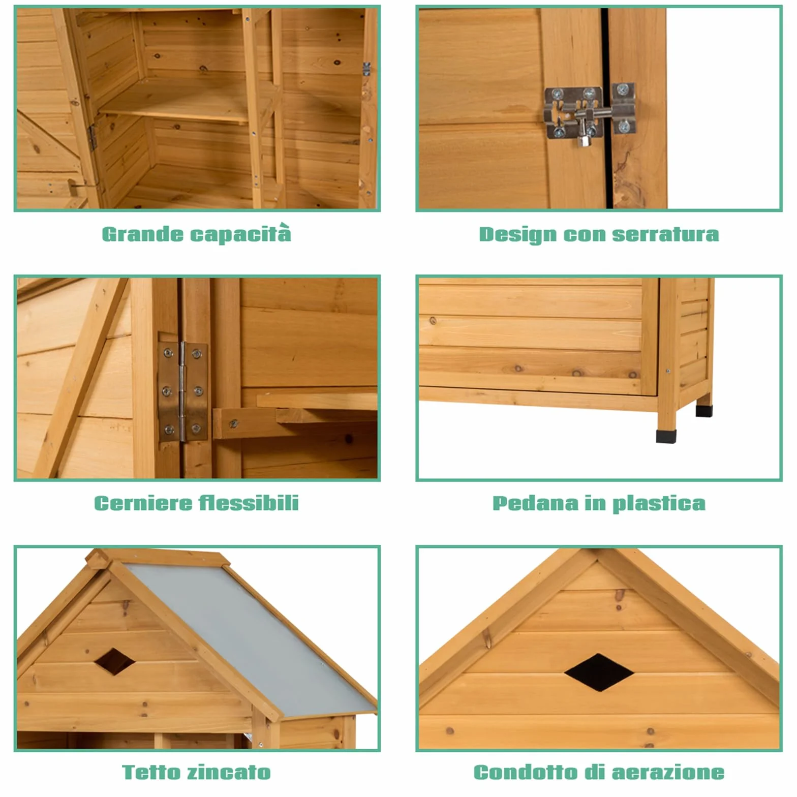 COSTWAY Armadio da Esterno, Casetta da Giardino in Legno con Tetto Galvanizzato Impermeabile, Mensole e Chiusura a Chiave, Ripostiglio da Balcone, Cortile e Giardino (80 x 45 x 177 cm)