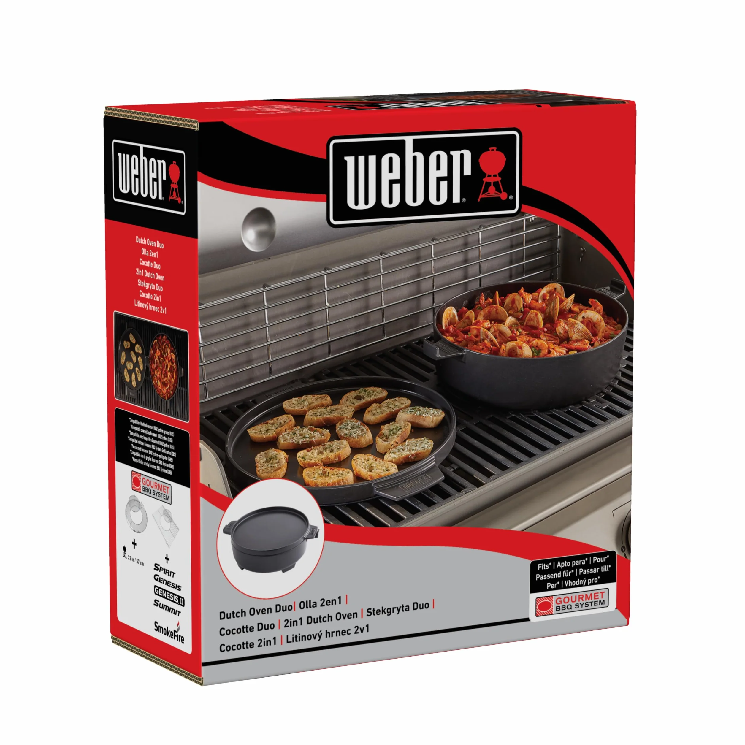 Weber Dutch Oven 2-in-1 per Sistema Gourmet BBQ/pentola in ghisa con Coperchio Utilizzabile Come Padella – Nero (8857)