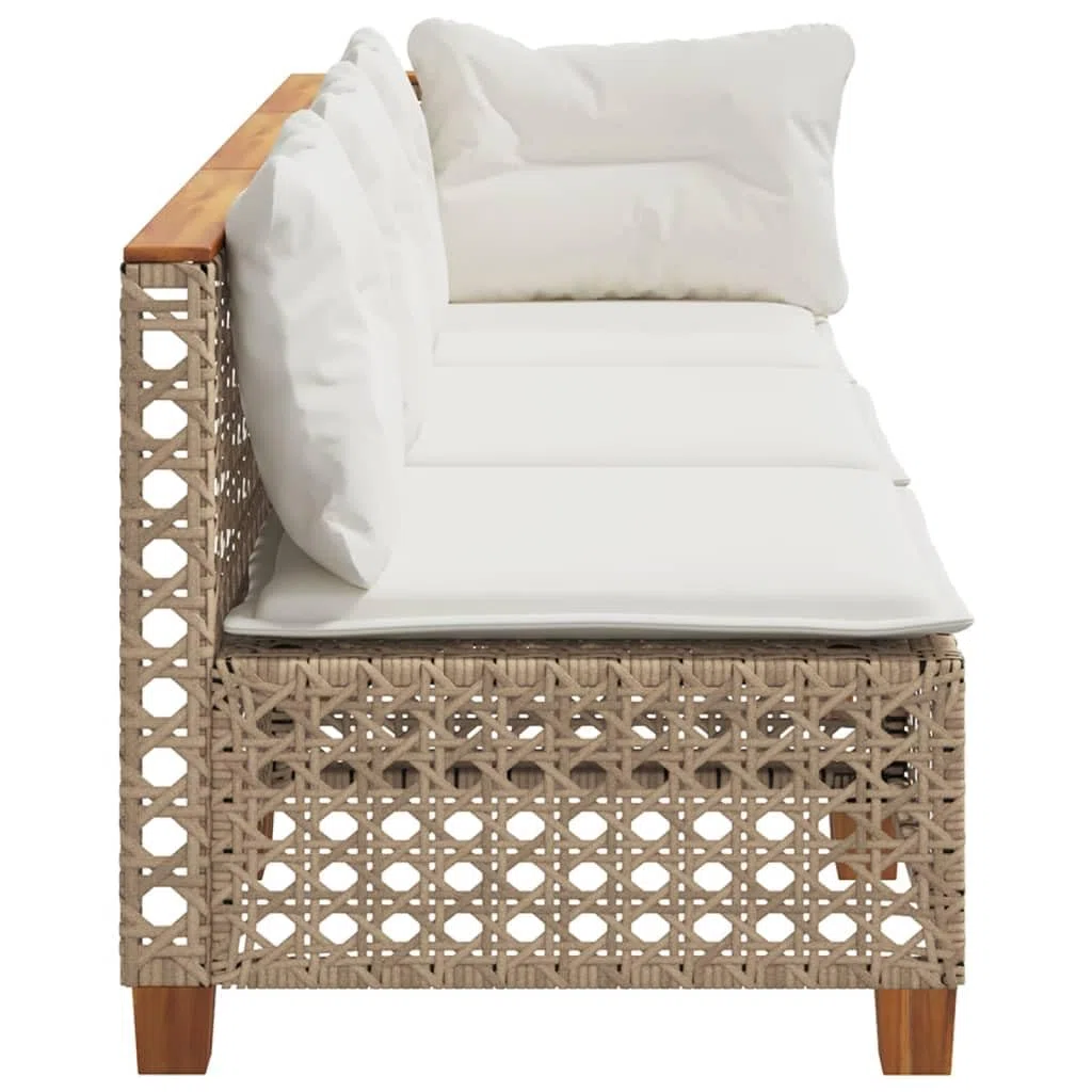 vidaxl Divano da giardino a 3 posti in polyrattan beige con cuscini - Meteo 190,5 x 63,5 x 62 cm - Comodo mobile modulare da esterno