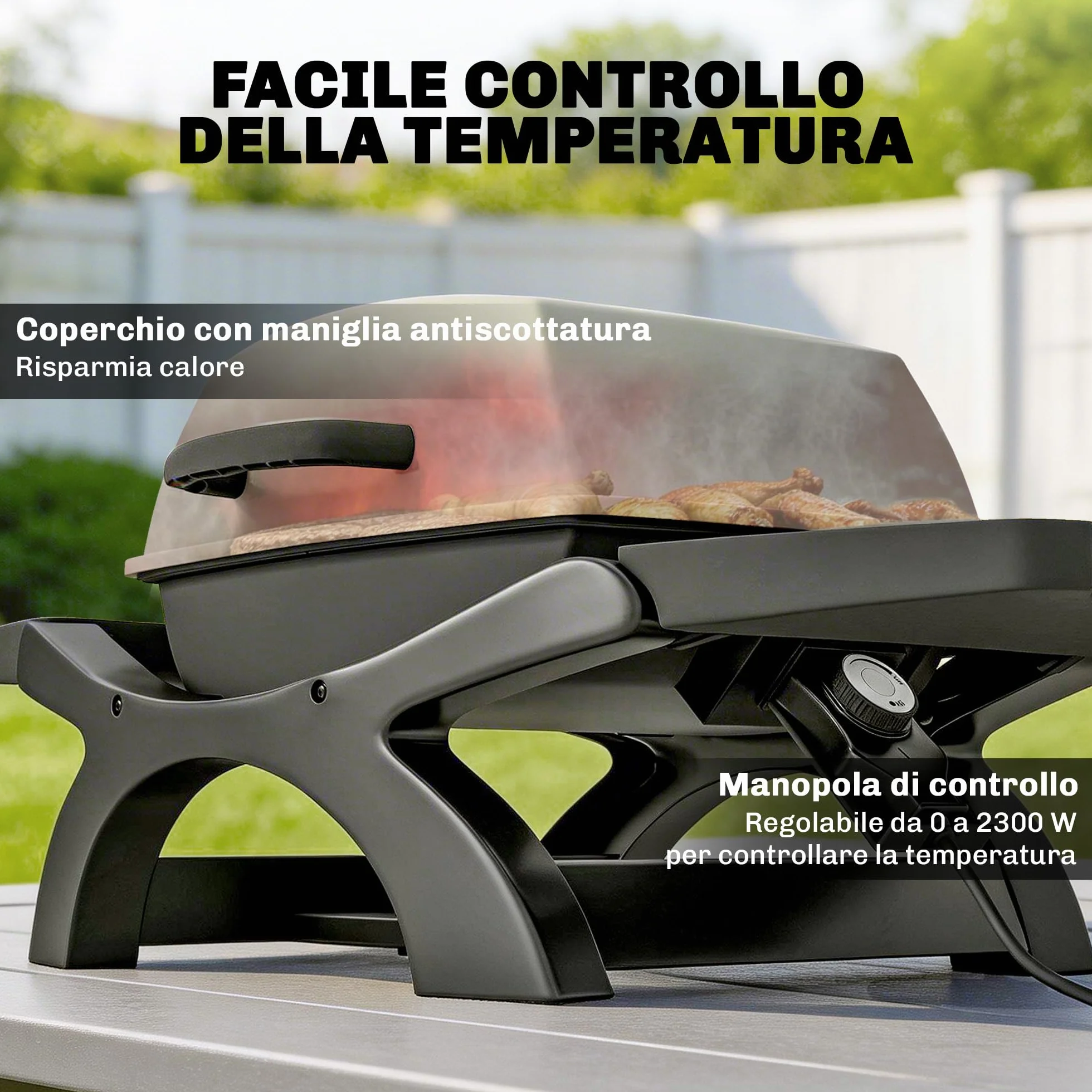 Outsunny Griglia Elettrica da Tavolo 2300W Barbecue Portatile Antiaderente Nero