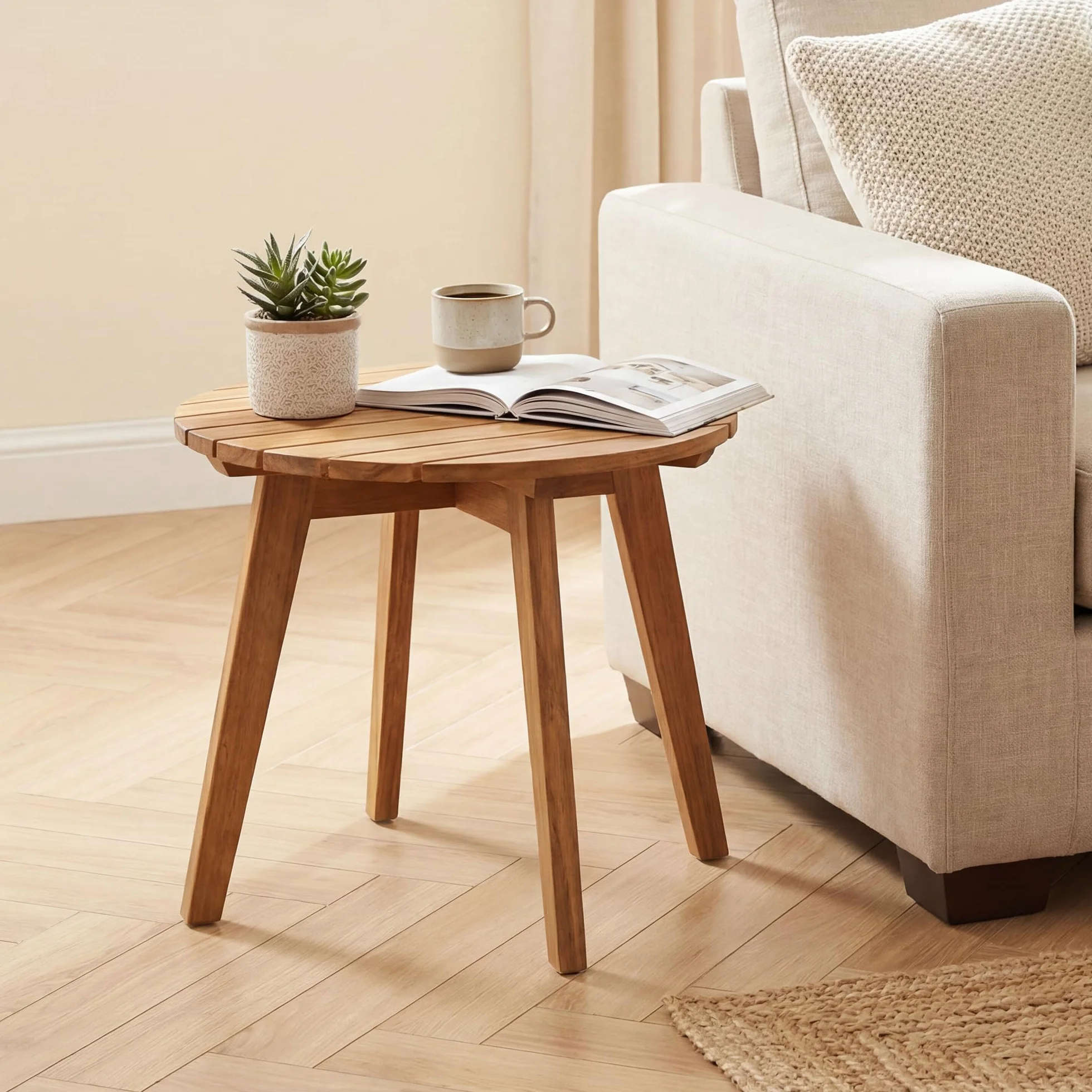GIANTEX Tavolino da Esterno Rotondo in Legno Massello Ø43 x 35 cm Piccolo Tavolo Laterale Naturale