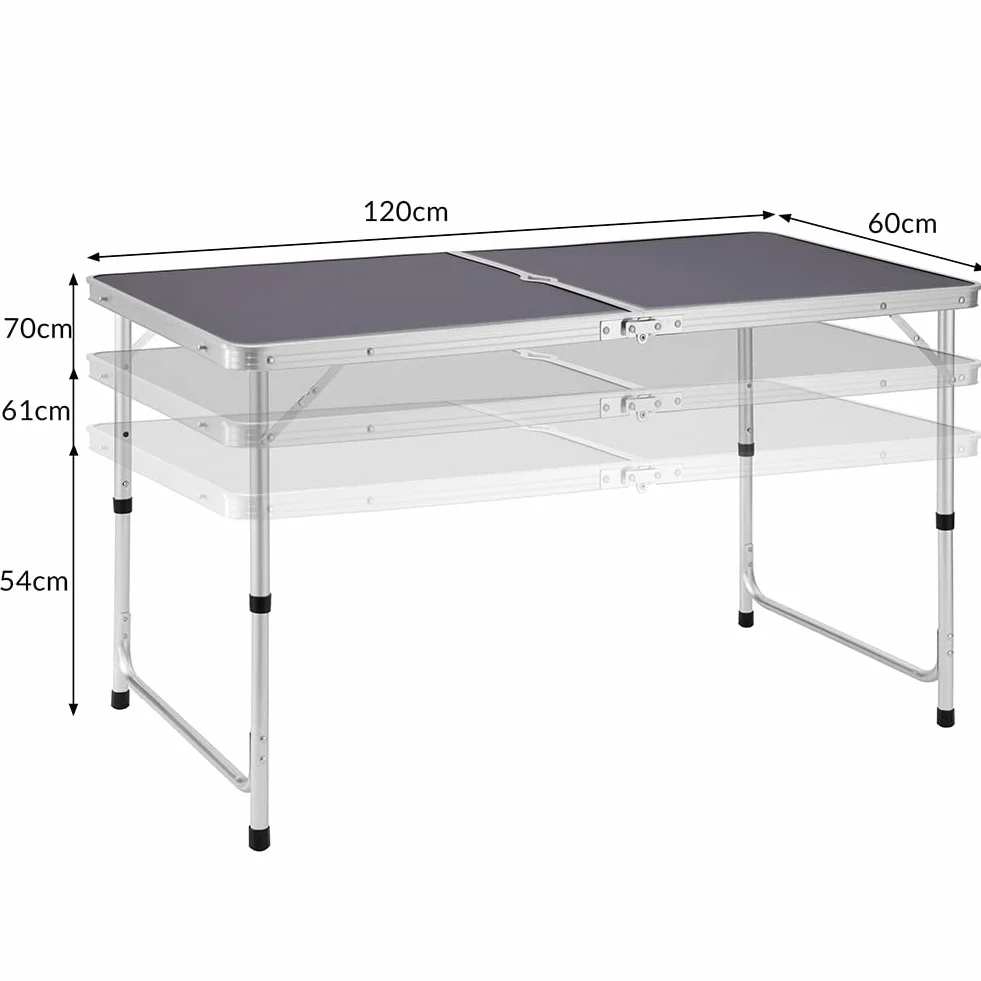 Tavolo da Campeggio in Alluminio Pieghevole 60x120x70cm Grigio