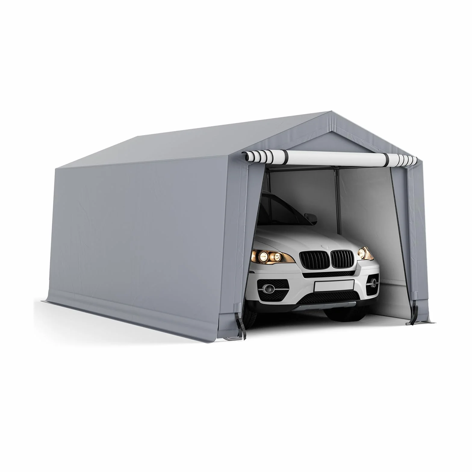 GYMAX Tenda Garage Impermeabile, Tenda Auto con Struttura in Acciaio Zincato Antiruggine, Riparo Garage con Porte Staccabili con Chiusure Lampo, per Auto, Camper