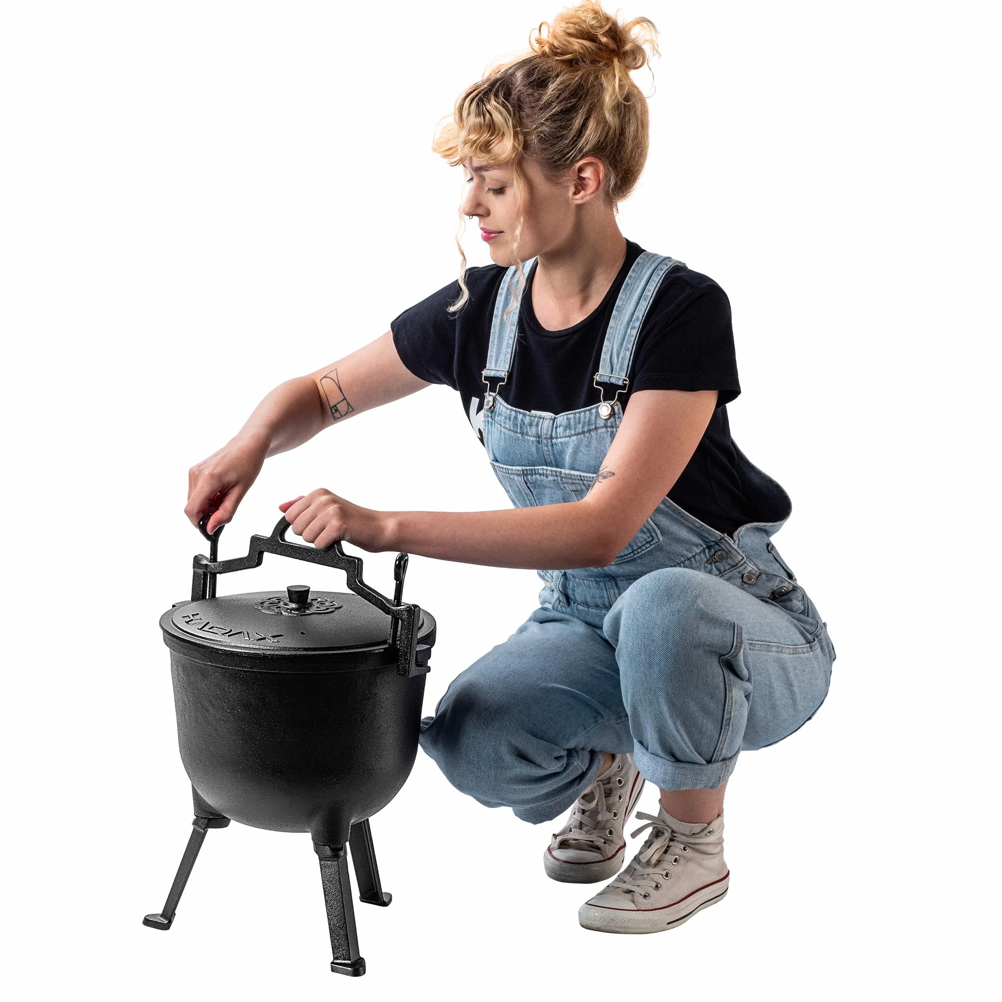 KADAX Jagdkessel 10L - Marmitta in Ghisa con Piedi | Pentola in Ghisa per Cucinare | Dutch Oven per Giardino, Focolare, Campeggio, Barbecue | Con Coperchio