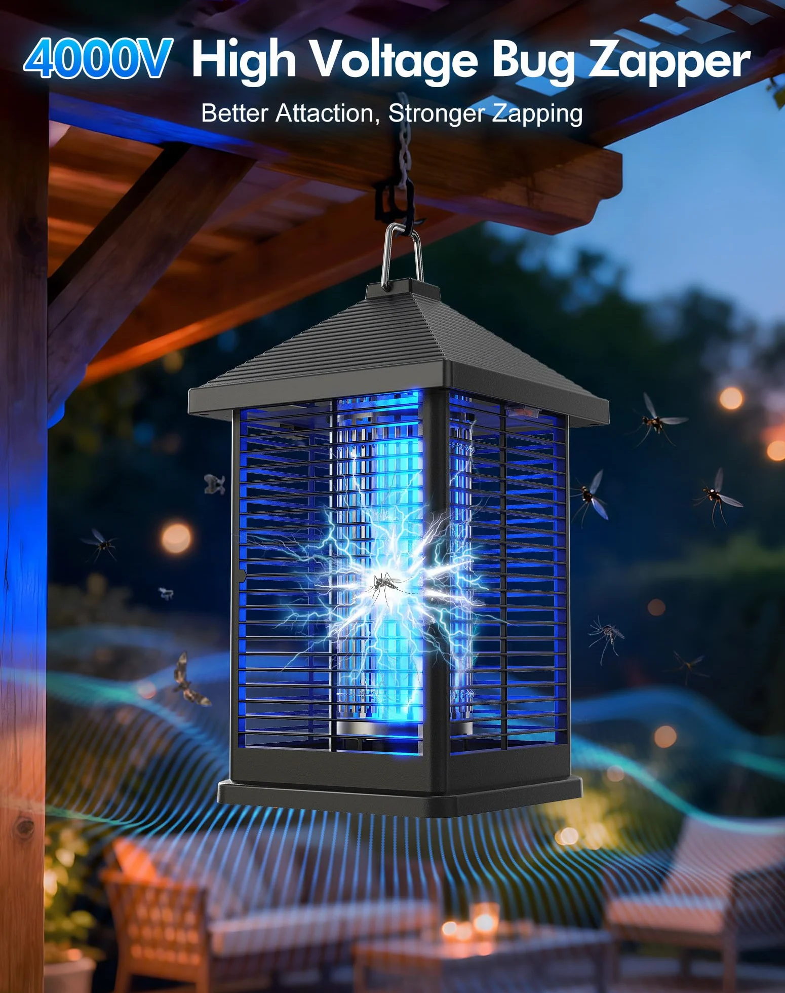 Lampada Antizanzare Elettrica 18W, 4000V Smart Auto Trappola Elettrica Anti-Insetti Volanti 80 ㎡ Copertura IPX4 Per Uso Interno Ed Esterno, Sicura Per Famiglia, Terrazza, Giardino, Campeggio, Casa