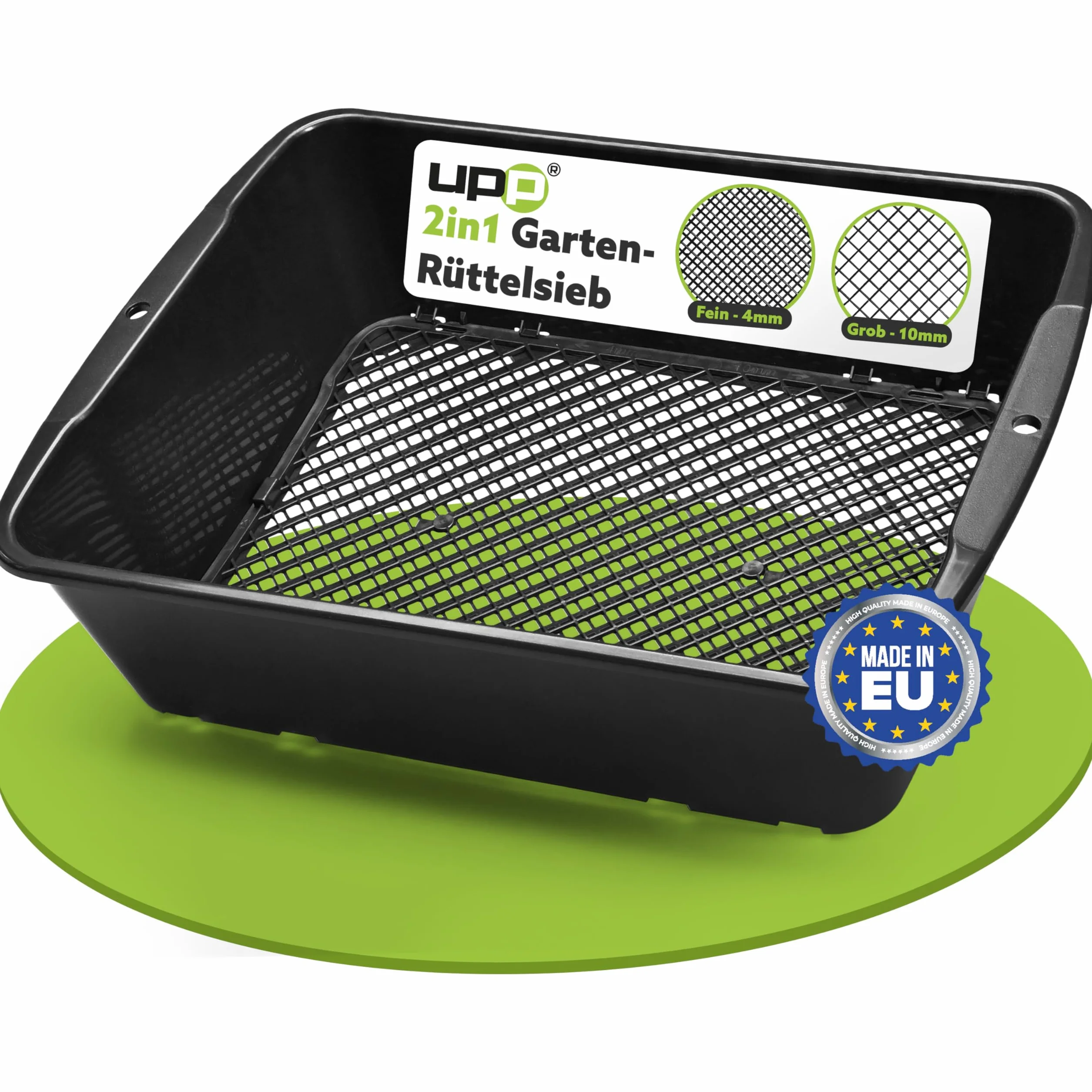 UPP 2-in-1 Setaccio da Giardinaggio 10mm 4mm Maglia Intercambiabile 39,5x29x11 cm Nero