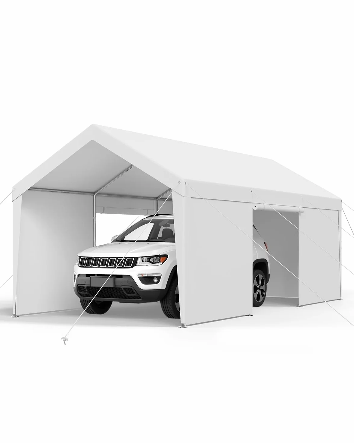 VEVOR Posto Auto Coperto Esterno, Riparo per Auto 3,65 x 6,09 x 3,02 m, Tettoia Potabile con Pareti Laterali e Porta Rimovibili, Resistente ai Raggi UV e all'Acqua, per Auto e Barca, Bianco