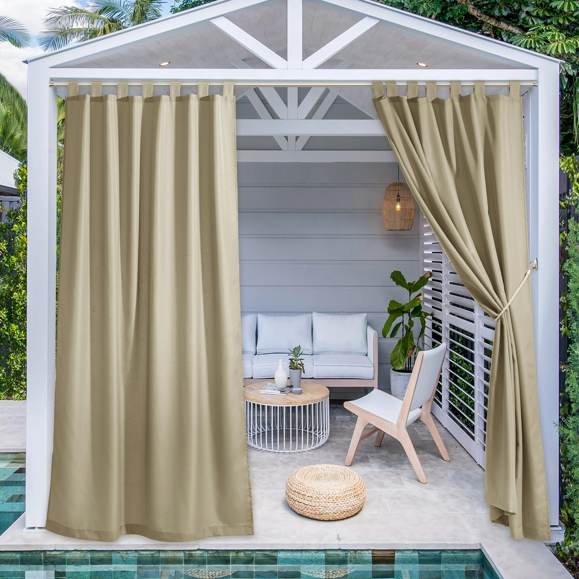 PONY DANCE Tenda da Sole per Esterno Impermeabile con Passanti Adesivi Tenda per Balcone Termica Curtains Gazebo Idrorepellente 2 Pezzi L 140 x A 213 cm, Moca